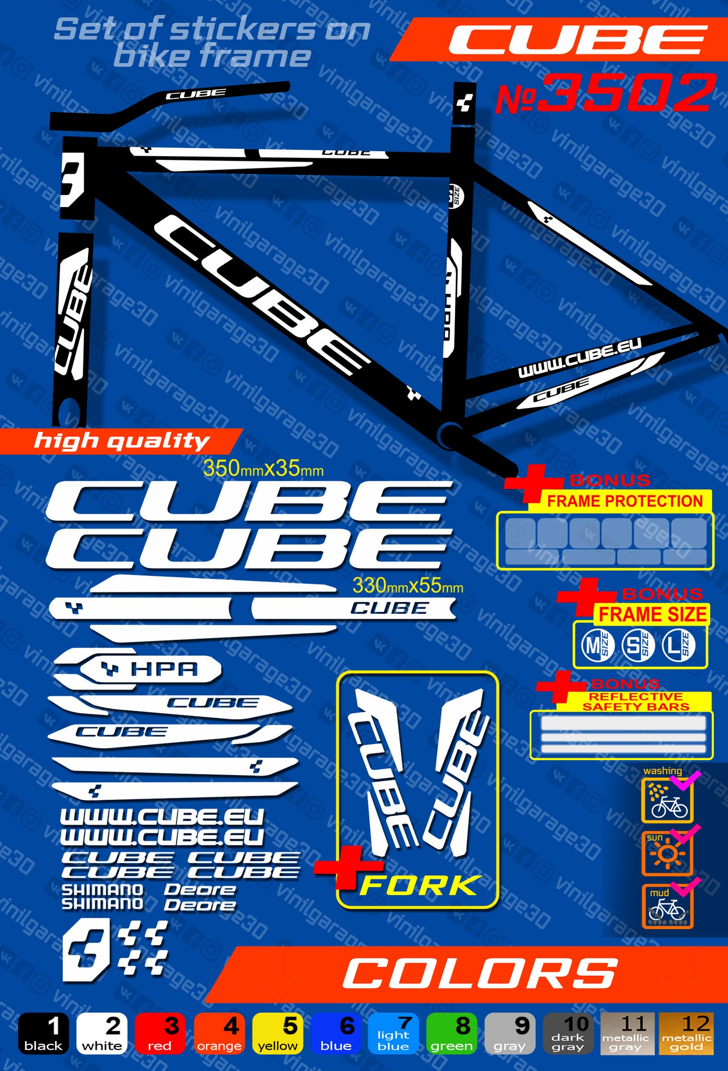 CUBE bike stickers set +fork.  All colors are available