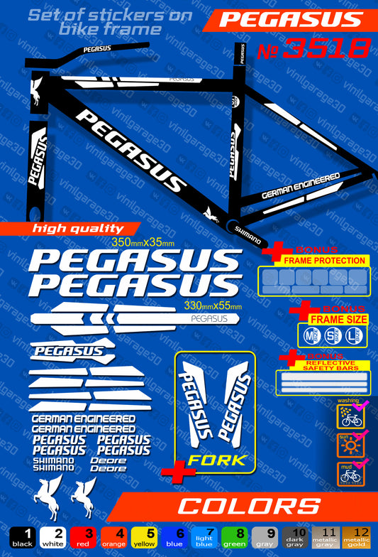 PEGASUS bike stickers set +fork.  All colors are available