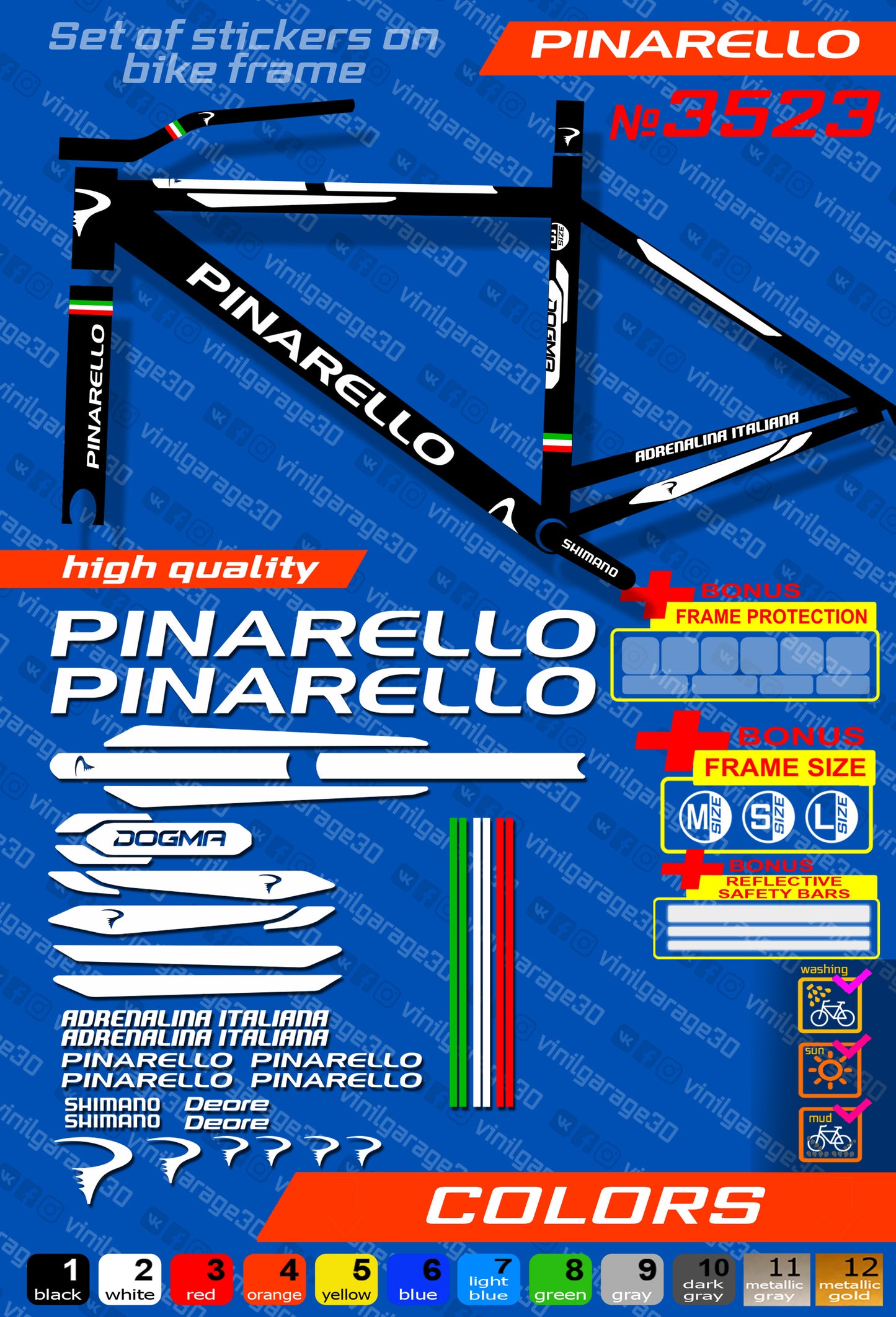 PINARELLO bike stickers set +fork.  All colors are available