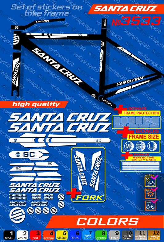 SANTA CRUZ bike stickers set +fork.  All colors are available