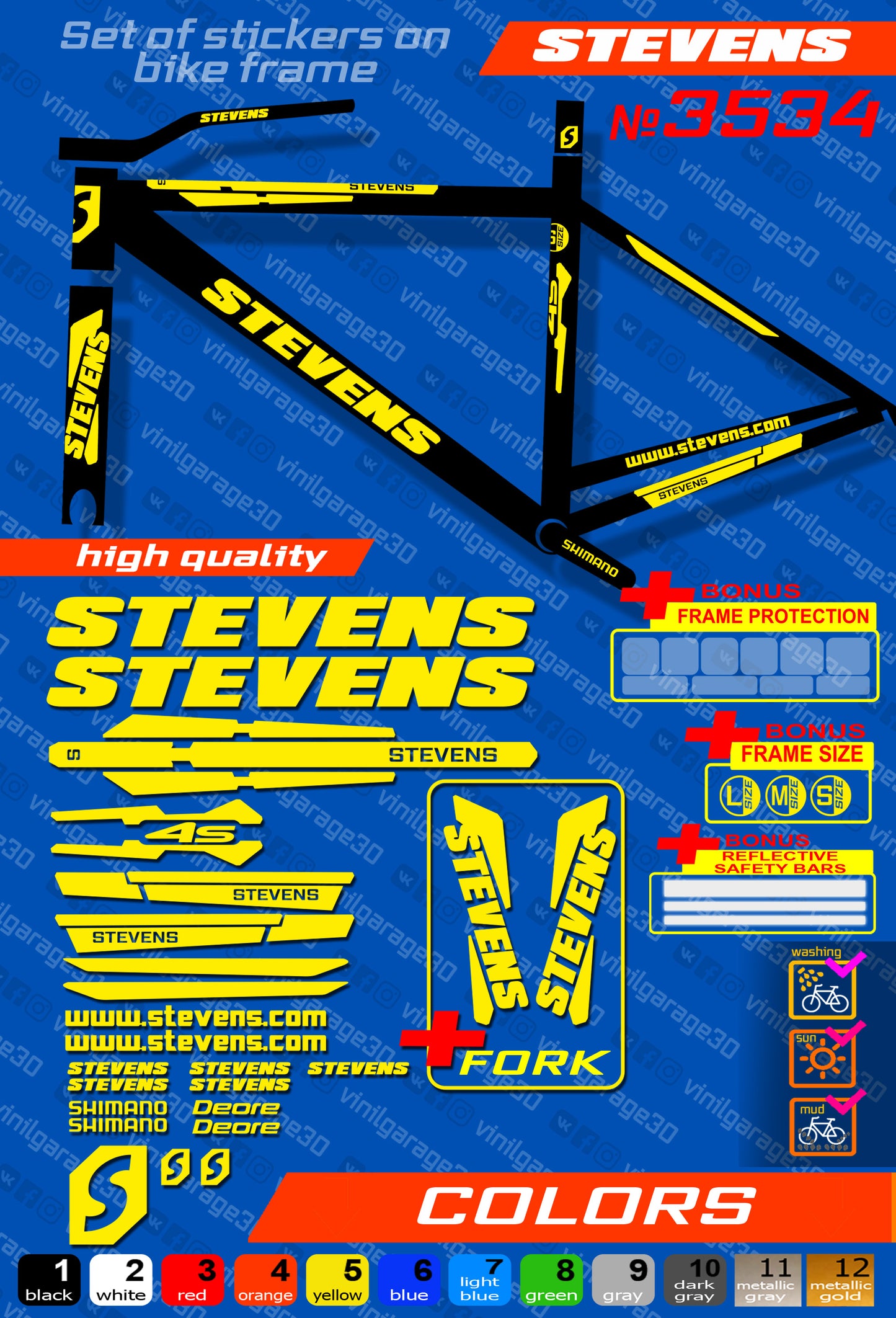 STEVENS bike stickers set +fork.  All colors are available