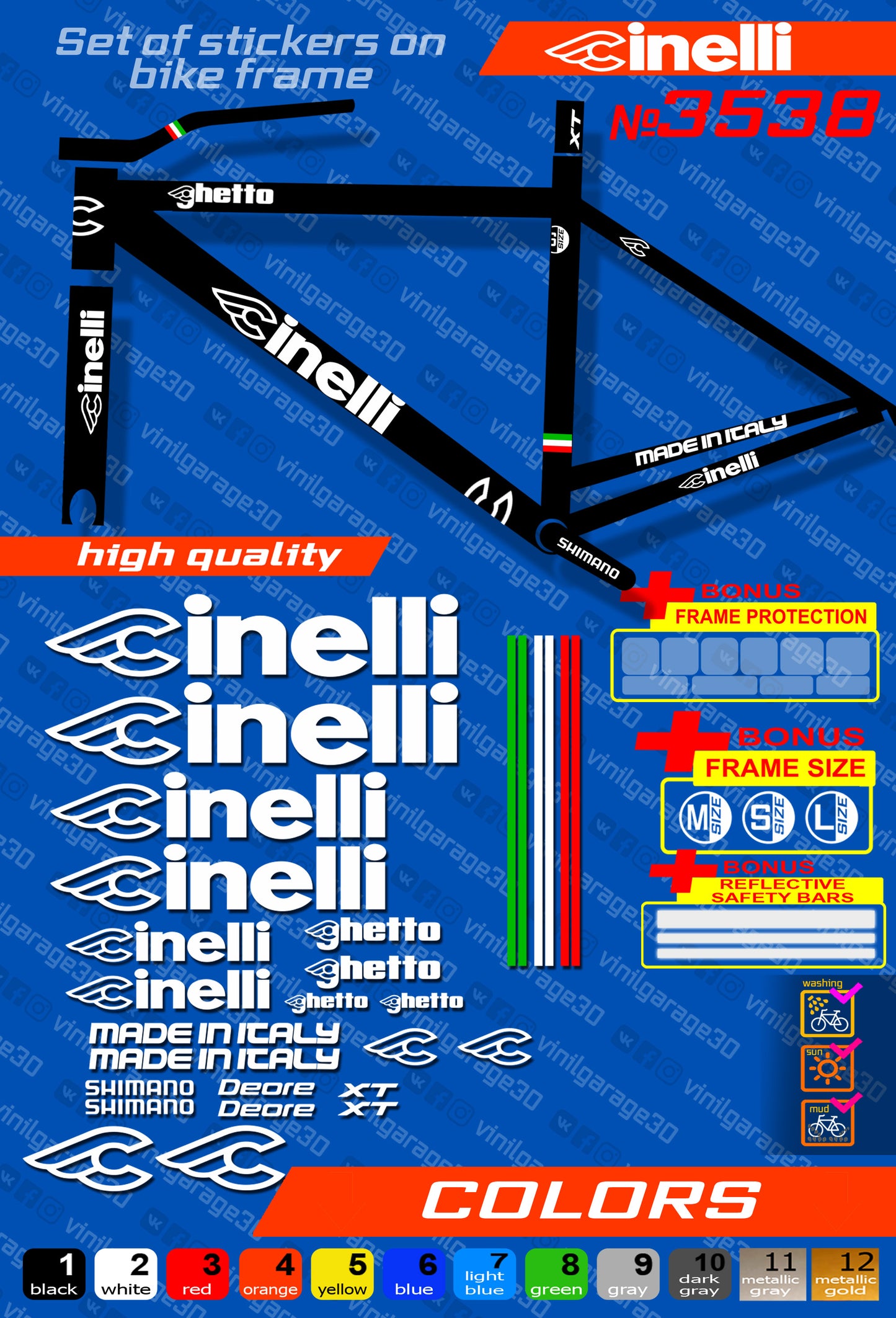 CINELLI bike stickers set +fork.  All colors are available