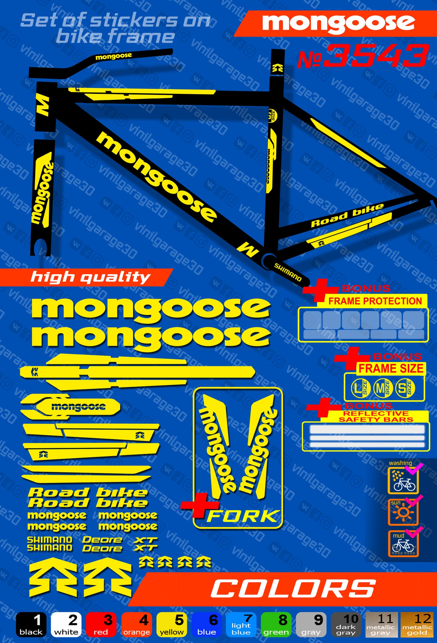 MONGOOSE bike stickers set +fork.  All colors are available