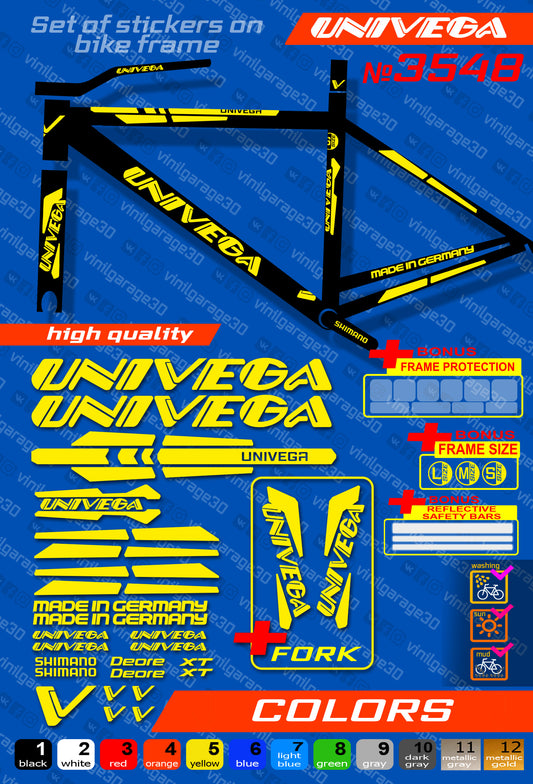 UNIVEGA bike stickers set +fork.  All colors are available