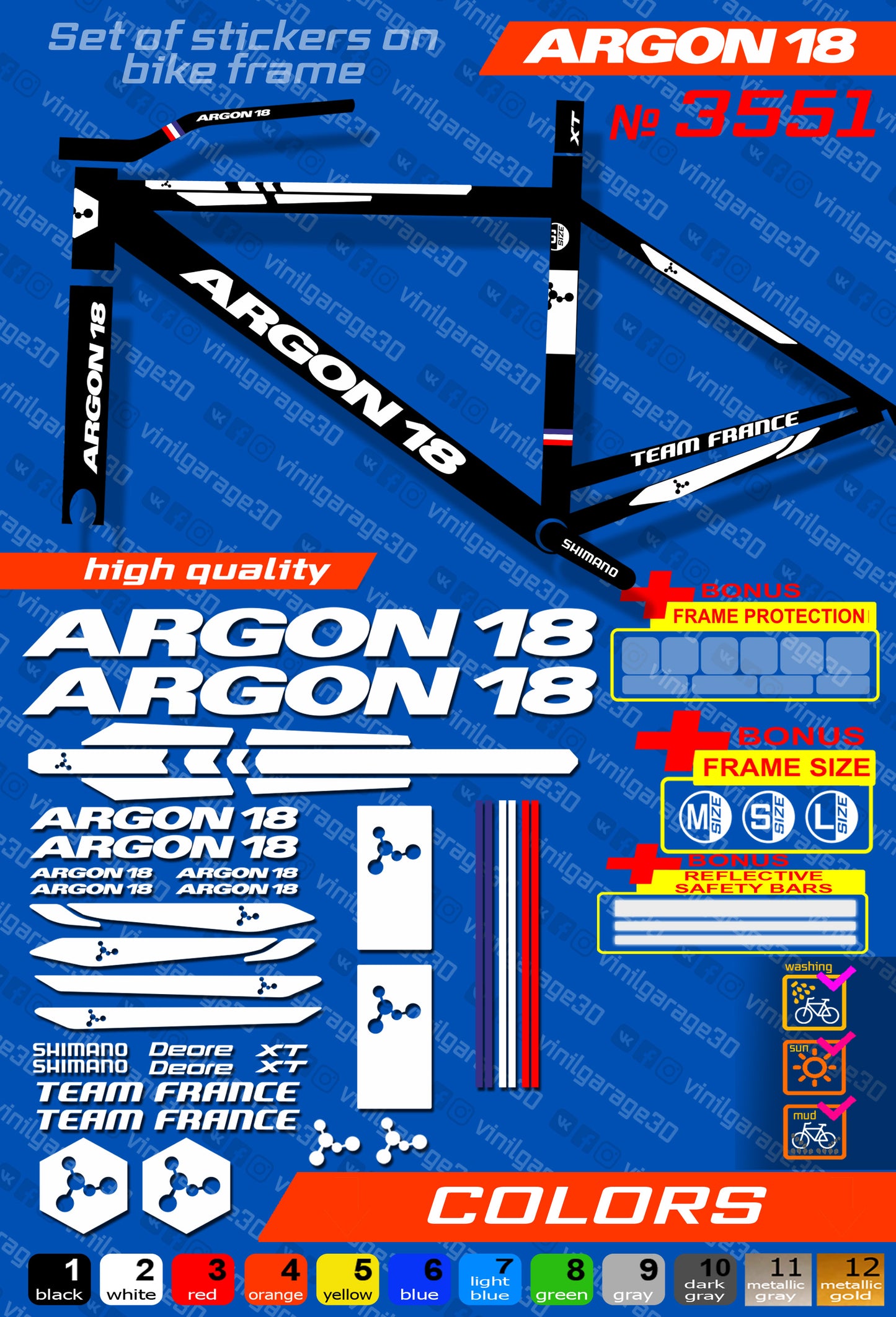 ARGON 18 bike stickers set +fork.  All colors are available