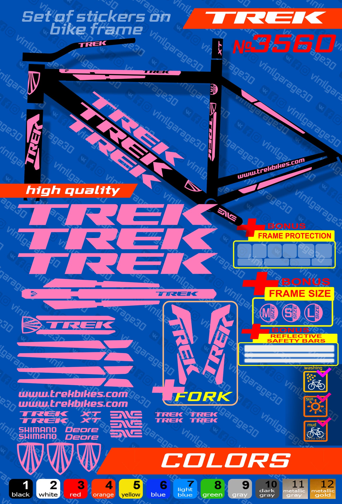 TREK bike stickers set +fork.  All colors are available