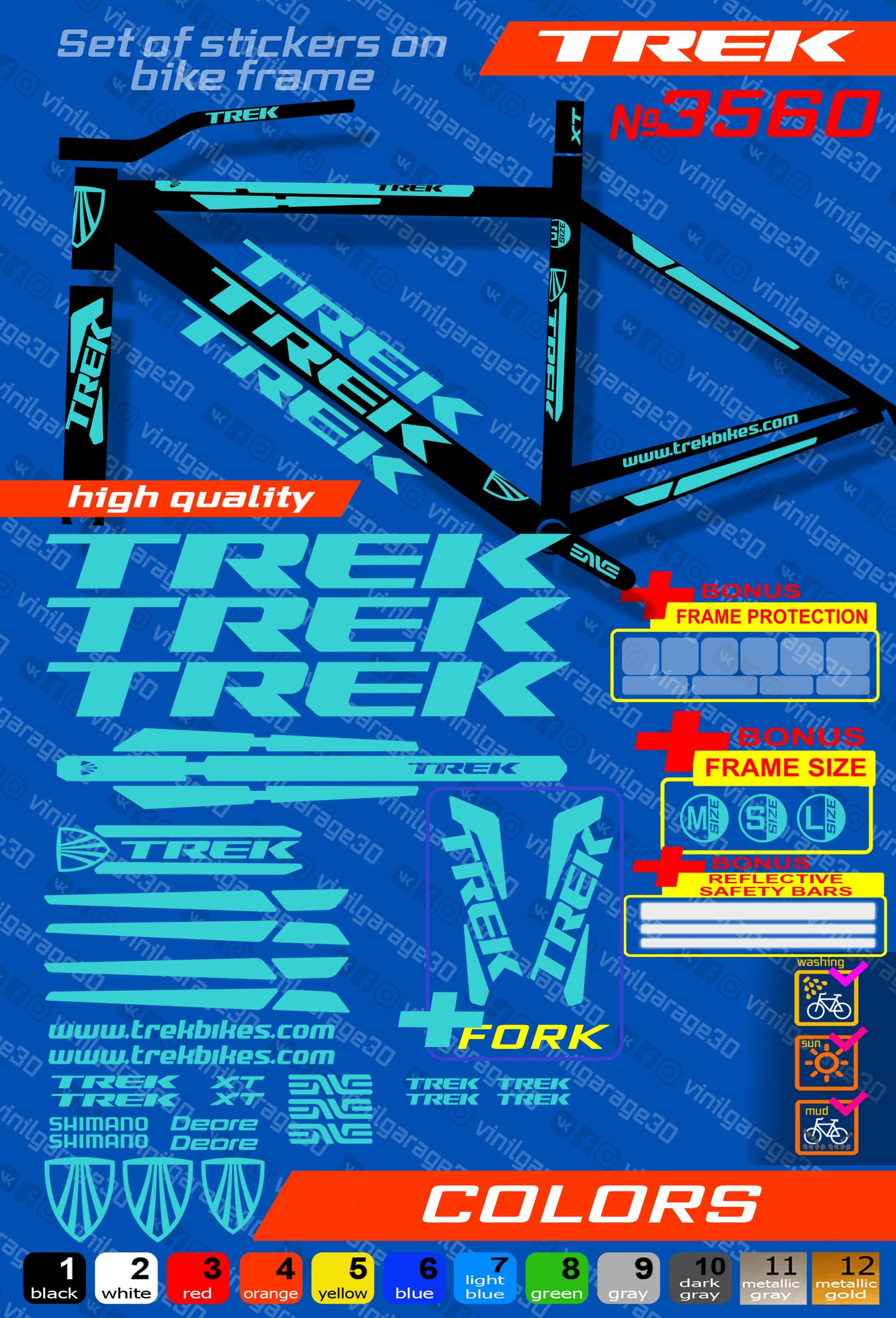 TREK bike stickers set +fork.  All colors are available