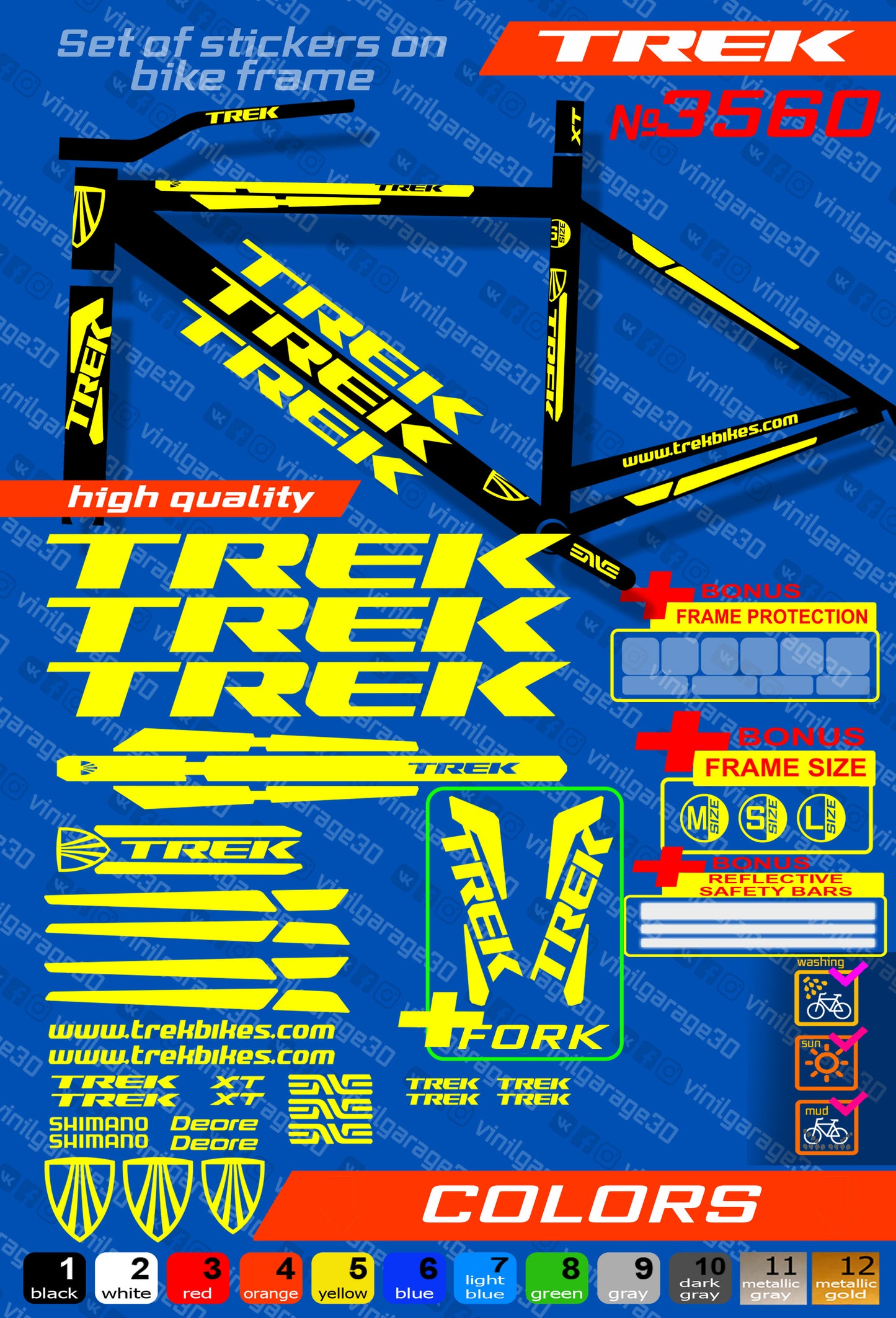 TREK bike stickers set +fork.  All colors are available