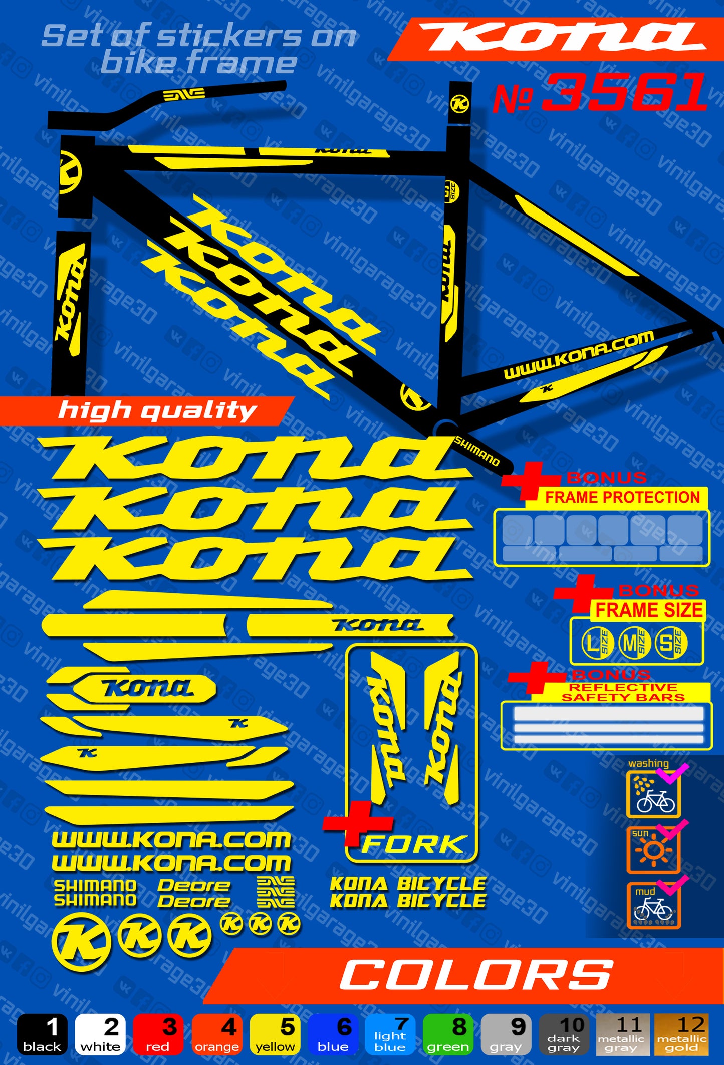 KONA bike stickers set +fork.  All colors are available