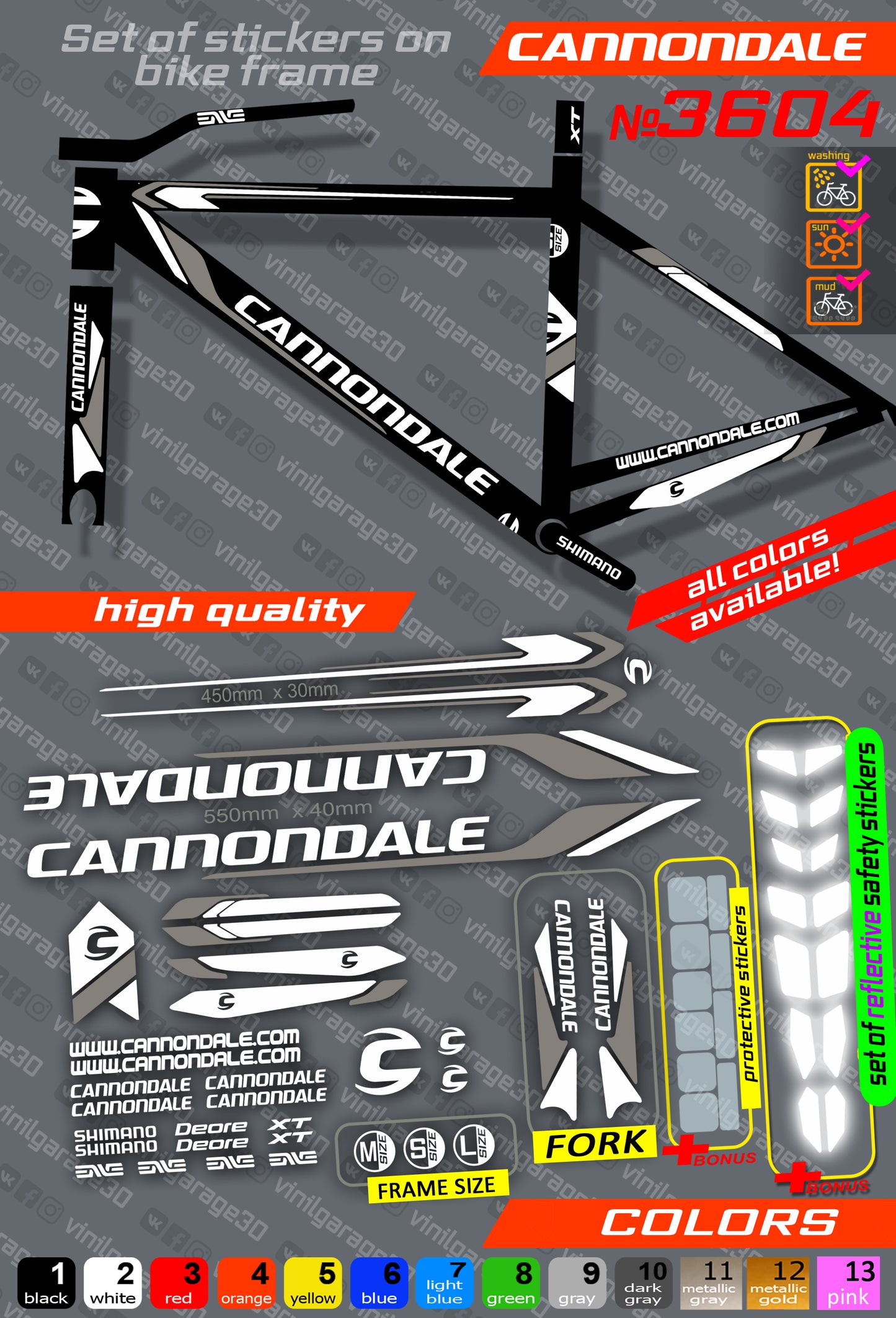 CANNONDALE bicycle stickers set +fork.  All colors are available