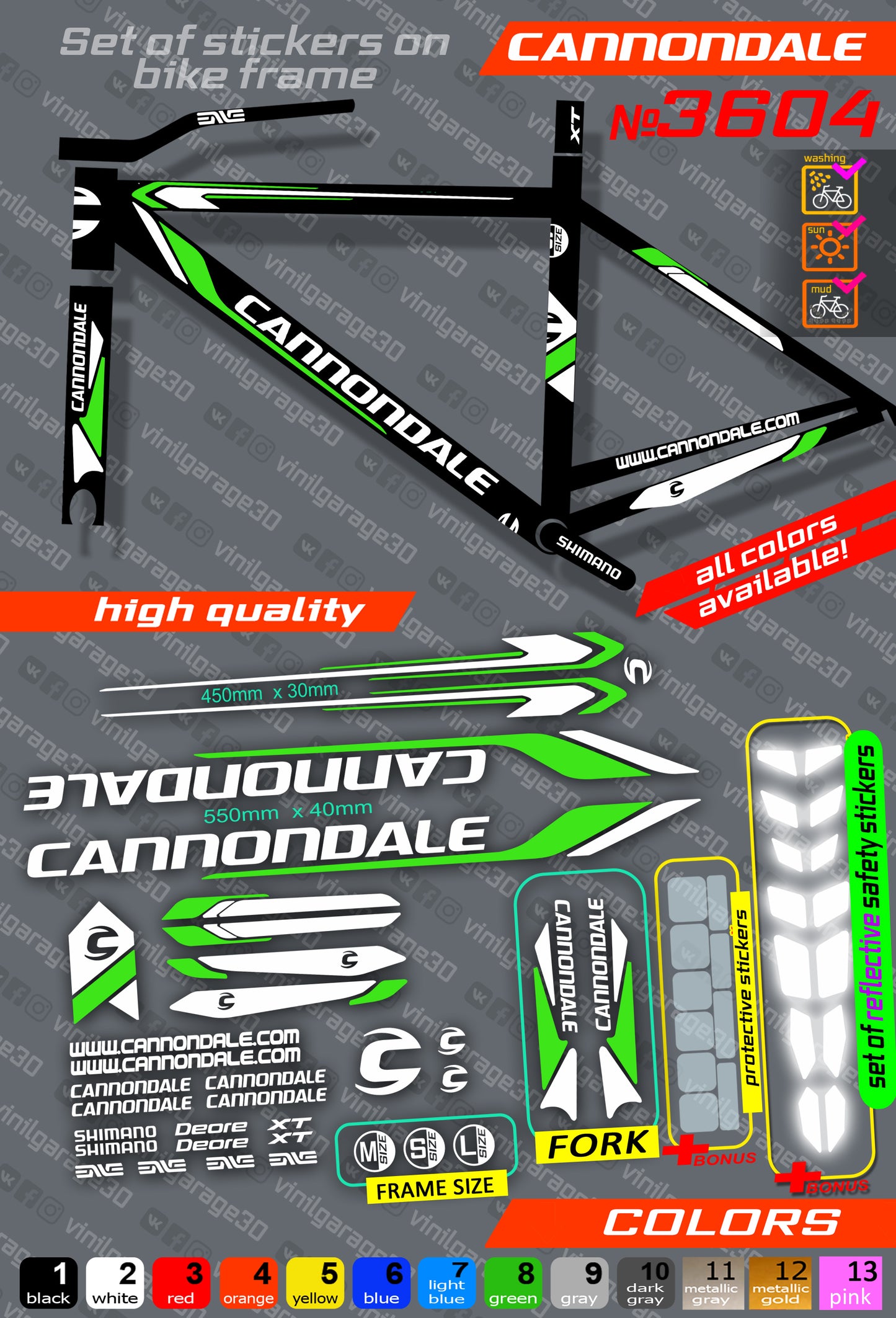 CANNONDALE bicycle stickers set +fork.  All colors are available