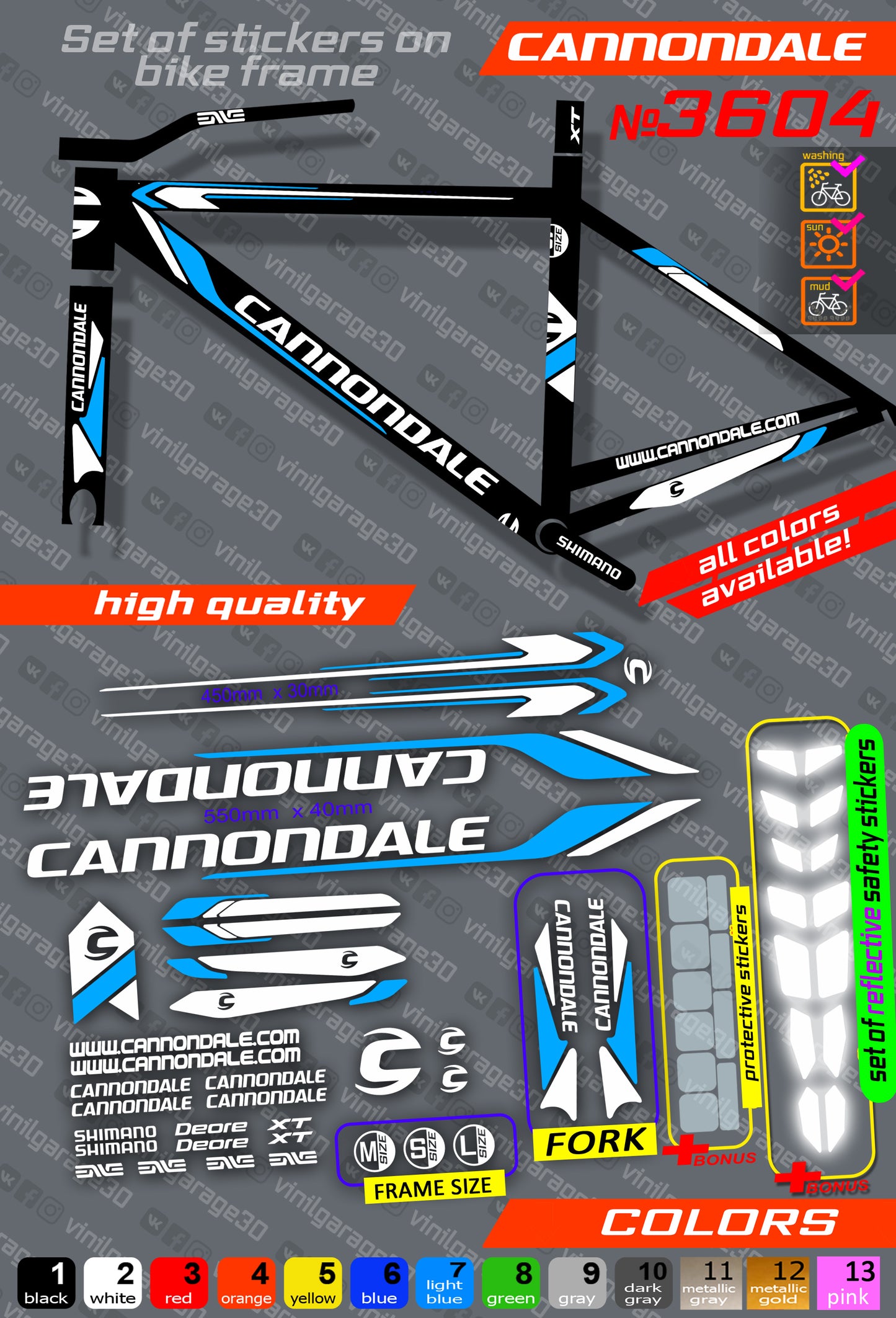 CANNONDALE bicycle stickers set +fork.  All colors are available