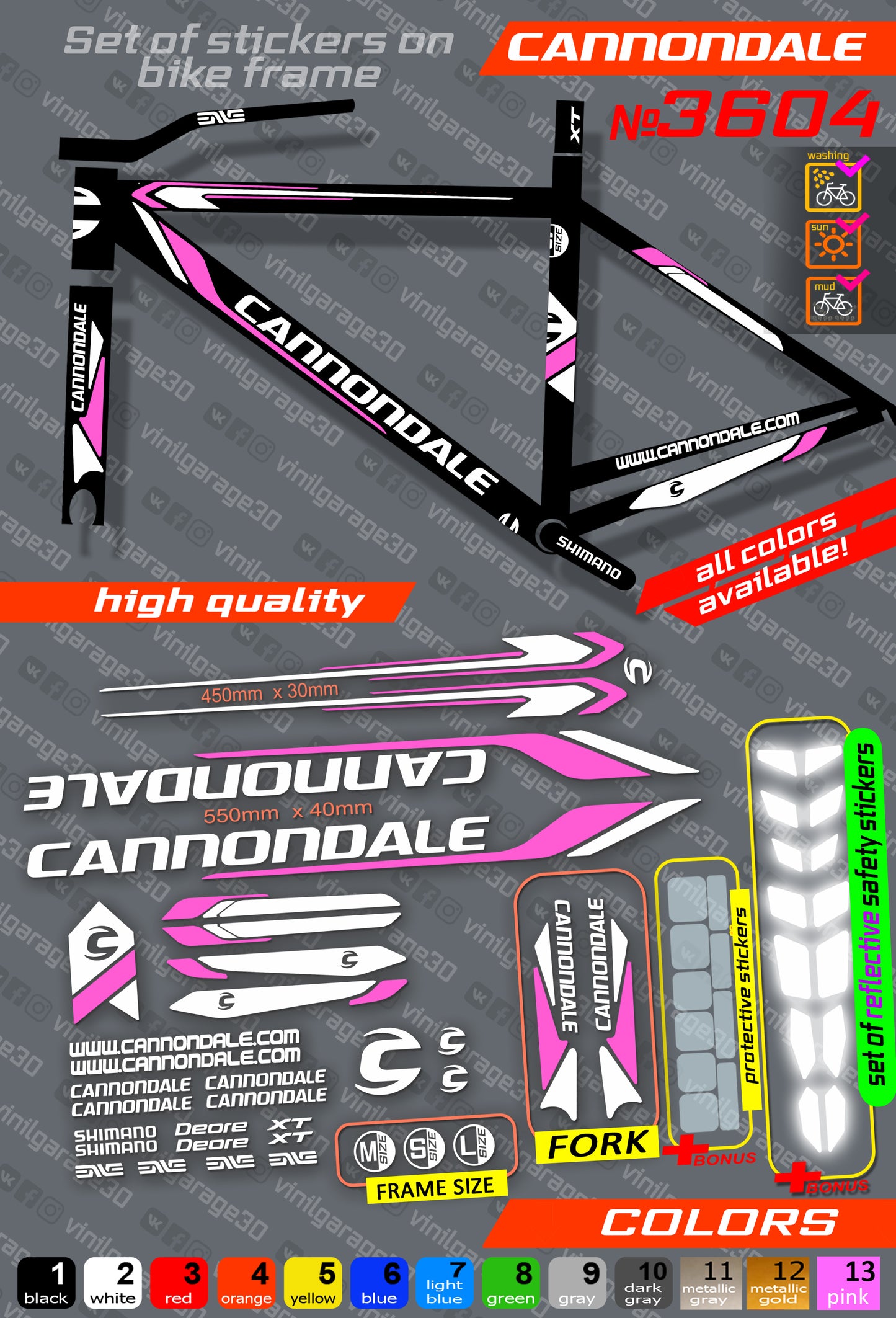 CANNONDALE bicycle stickers set +fork.  All colors are available