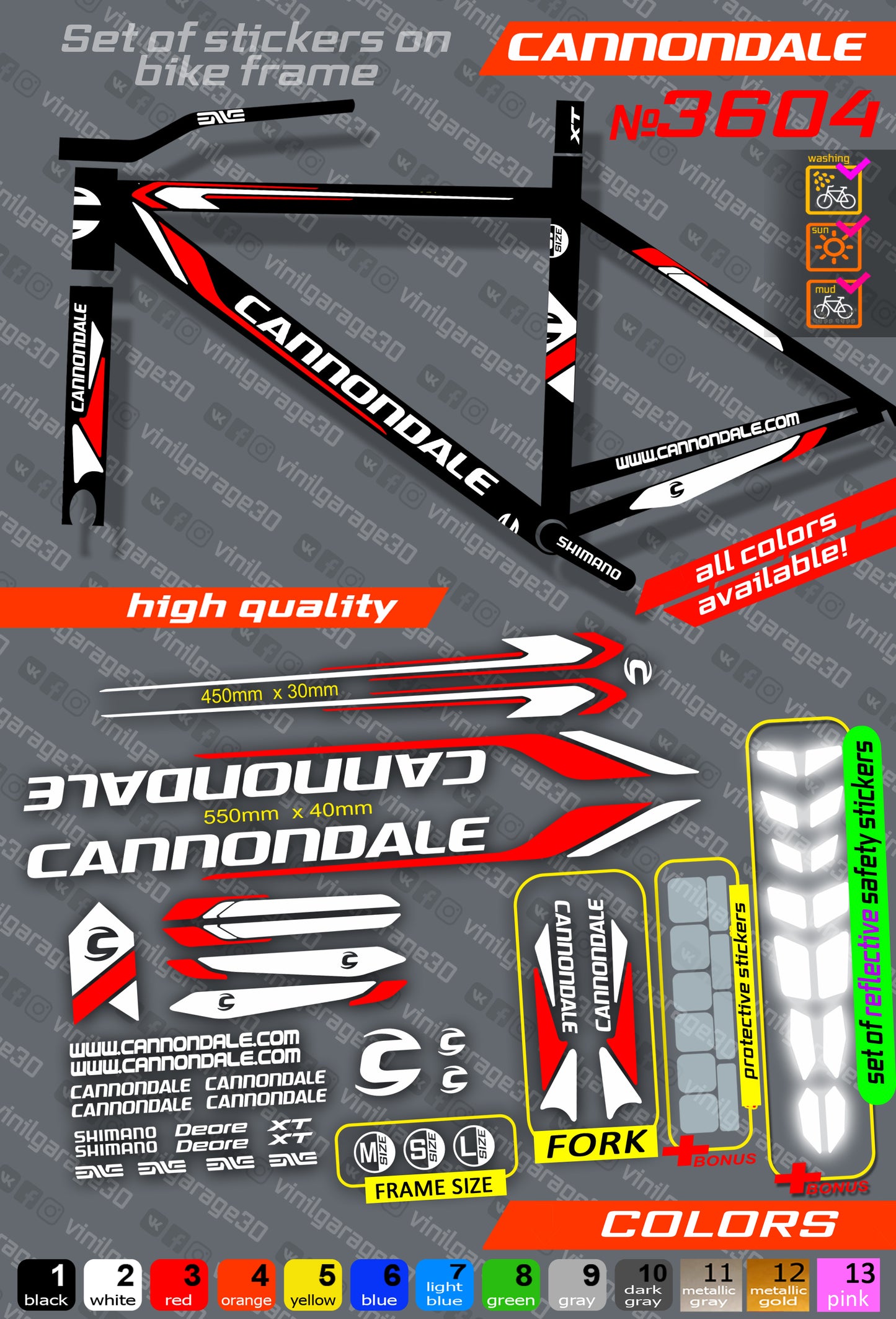 CANNONDALE bicycle stickers set +fork.  All colors are available