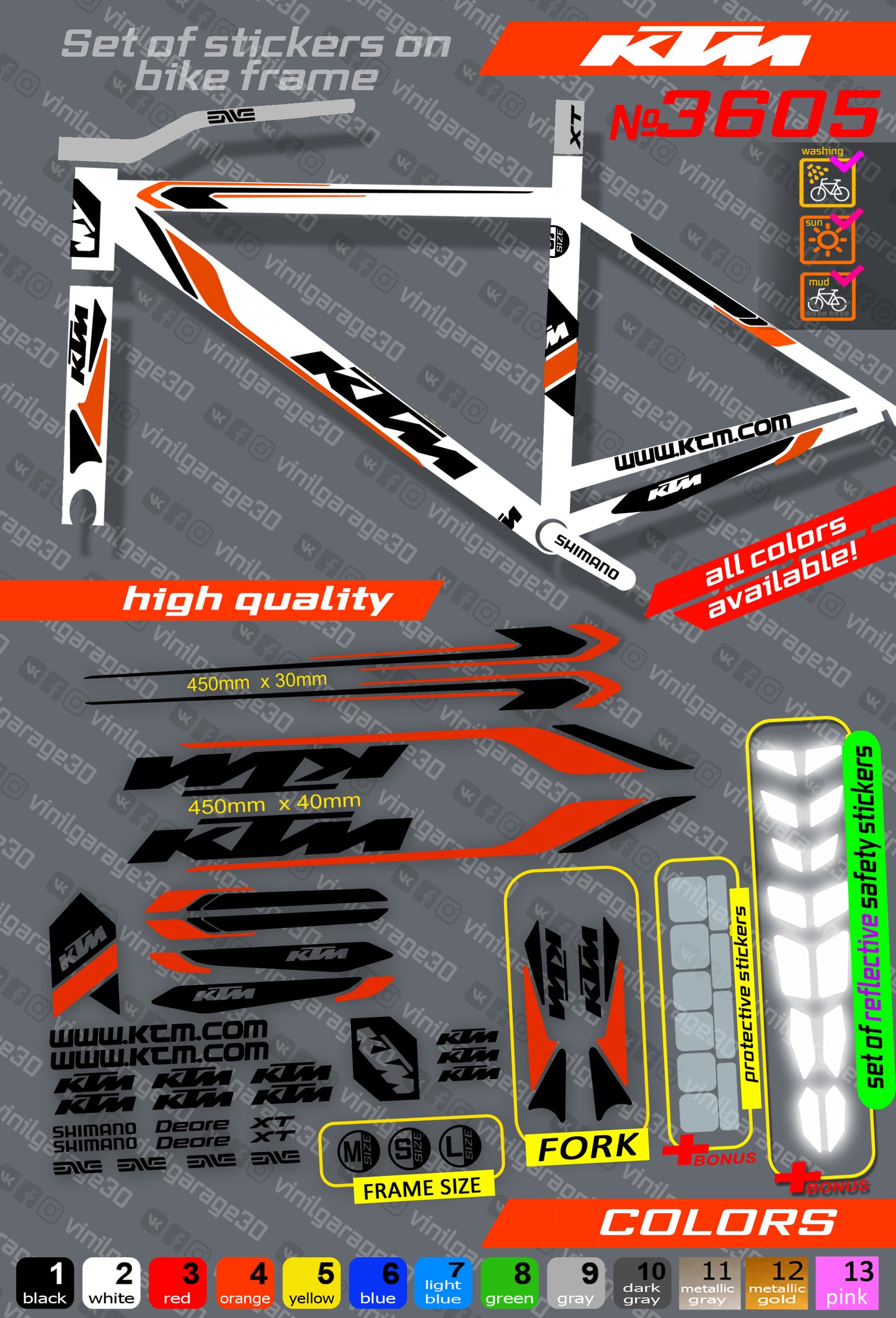 KTM bicycle stickers set +fork.  All colors are available