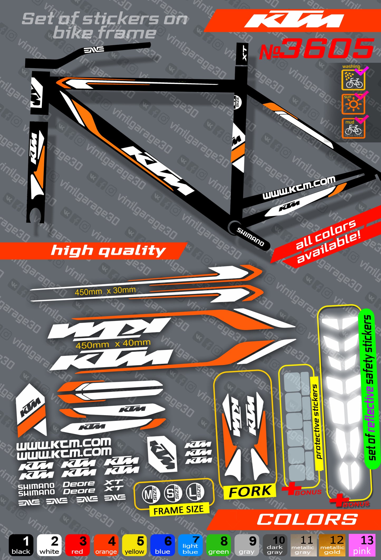 KTM bicycle stickers set +fork.  All colors are available