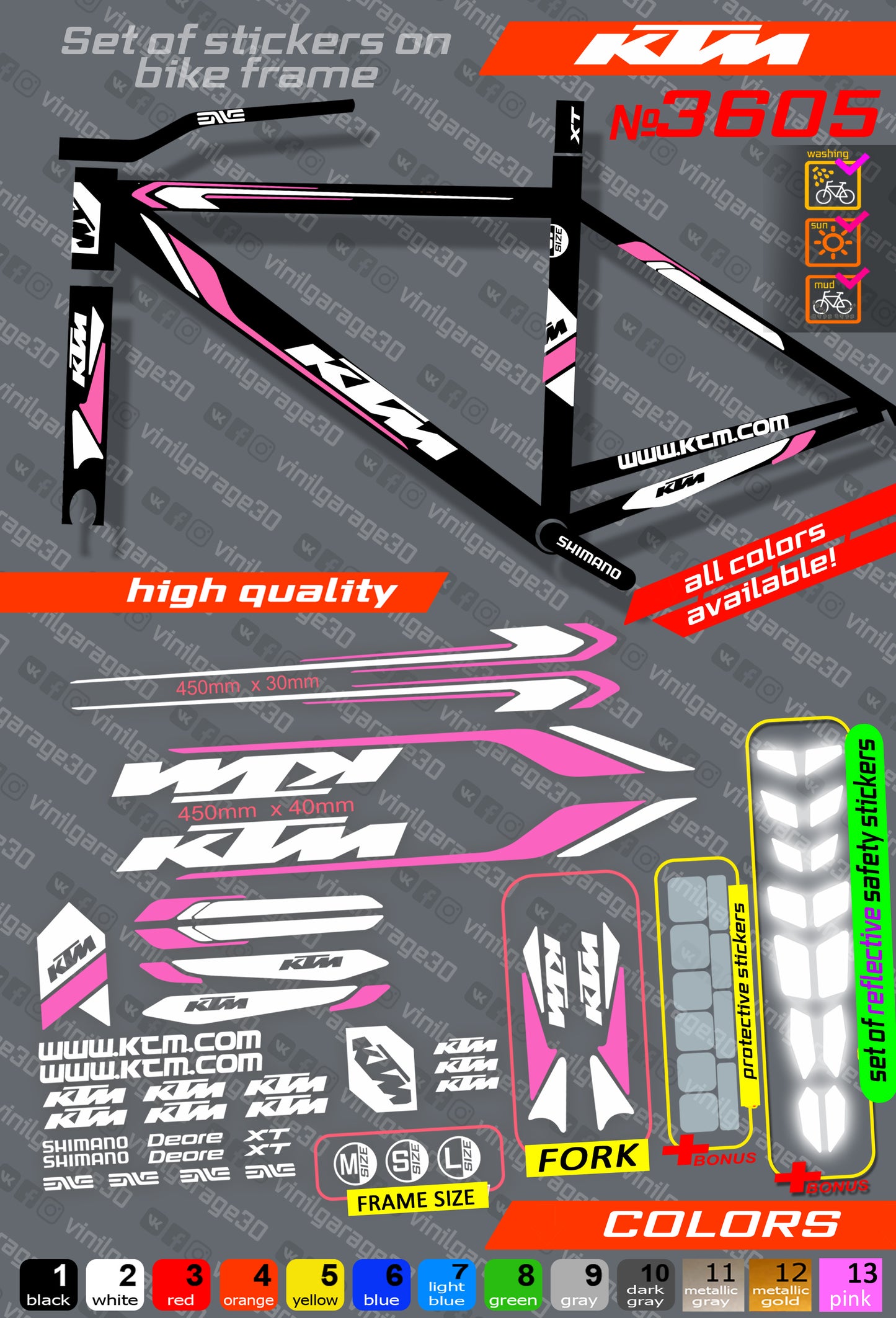 KTM bicycle stickers set +fork.  All colors are available