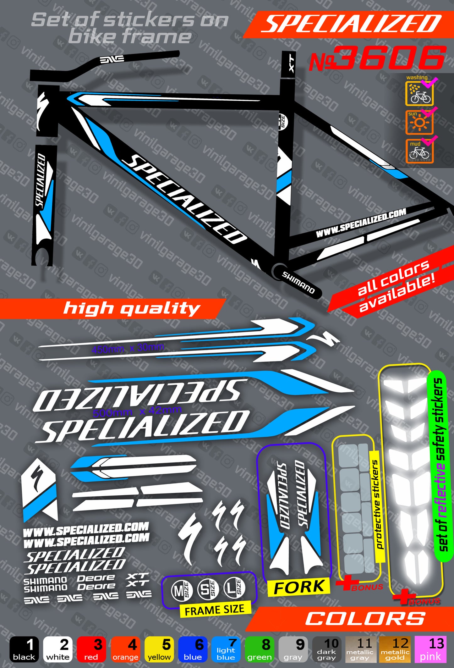 SPECIALIZED bicycle stickers set +fork.  All colors are available