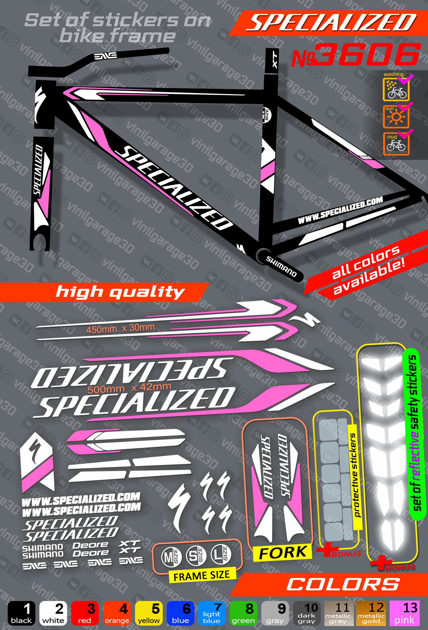 SPECIALIZED bicycle stickers set +fork.  All colors are available