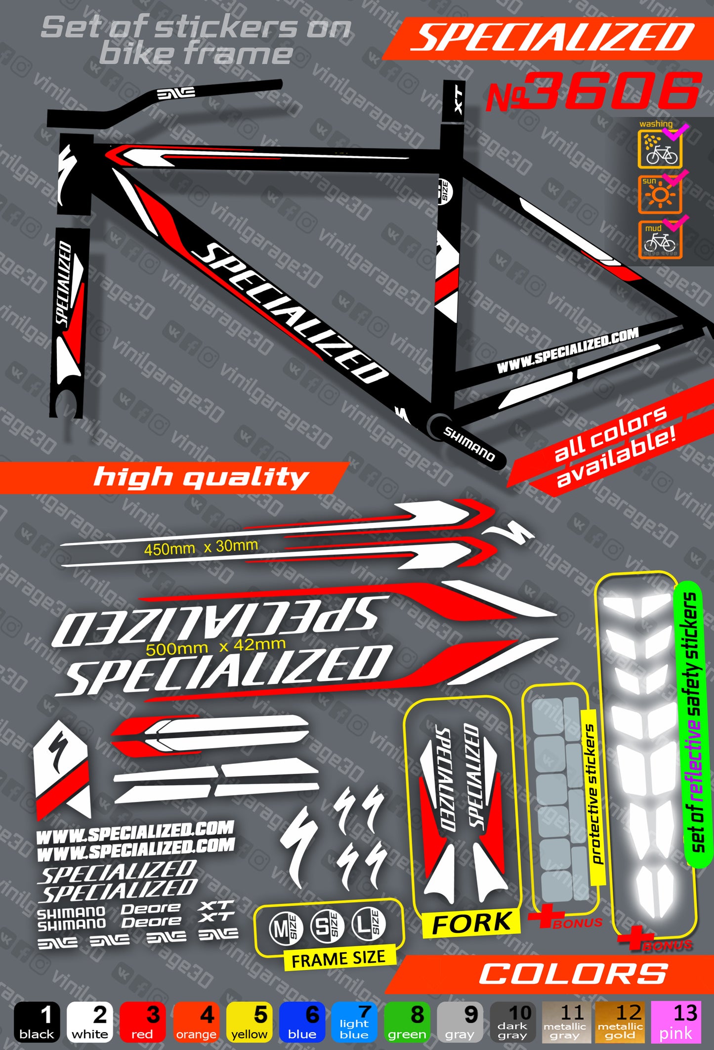 SPECIALIZED bicycle stickers set +fork.  All colors are available