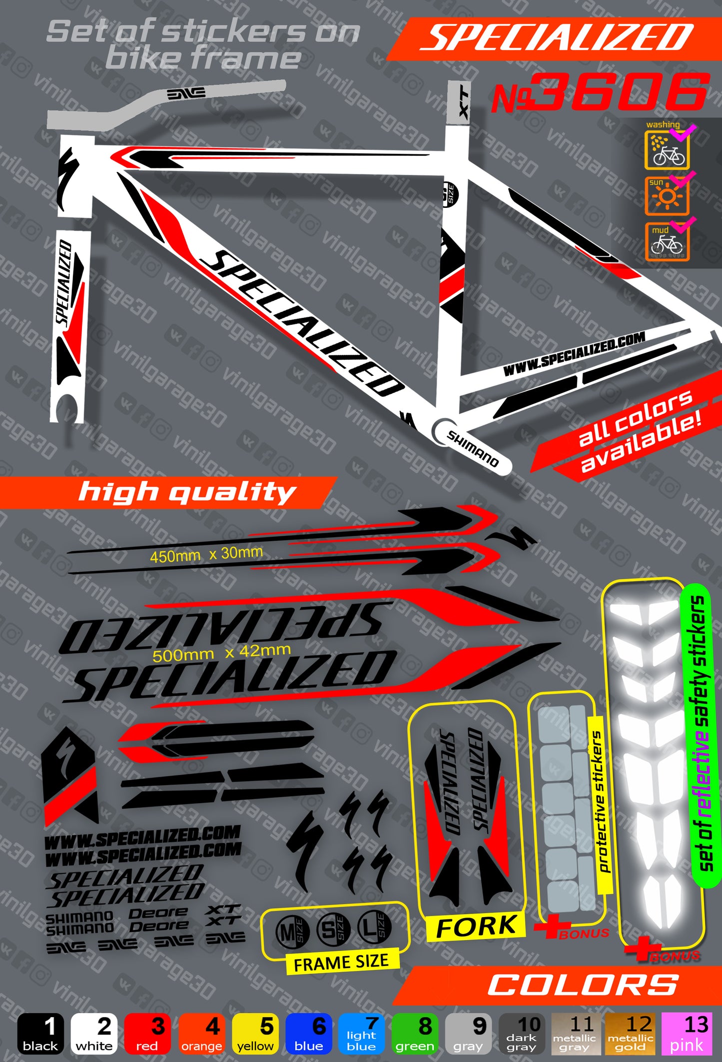 SPECIALIZED bicycle stickers set +fork.  All colors are available