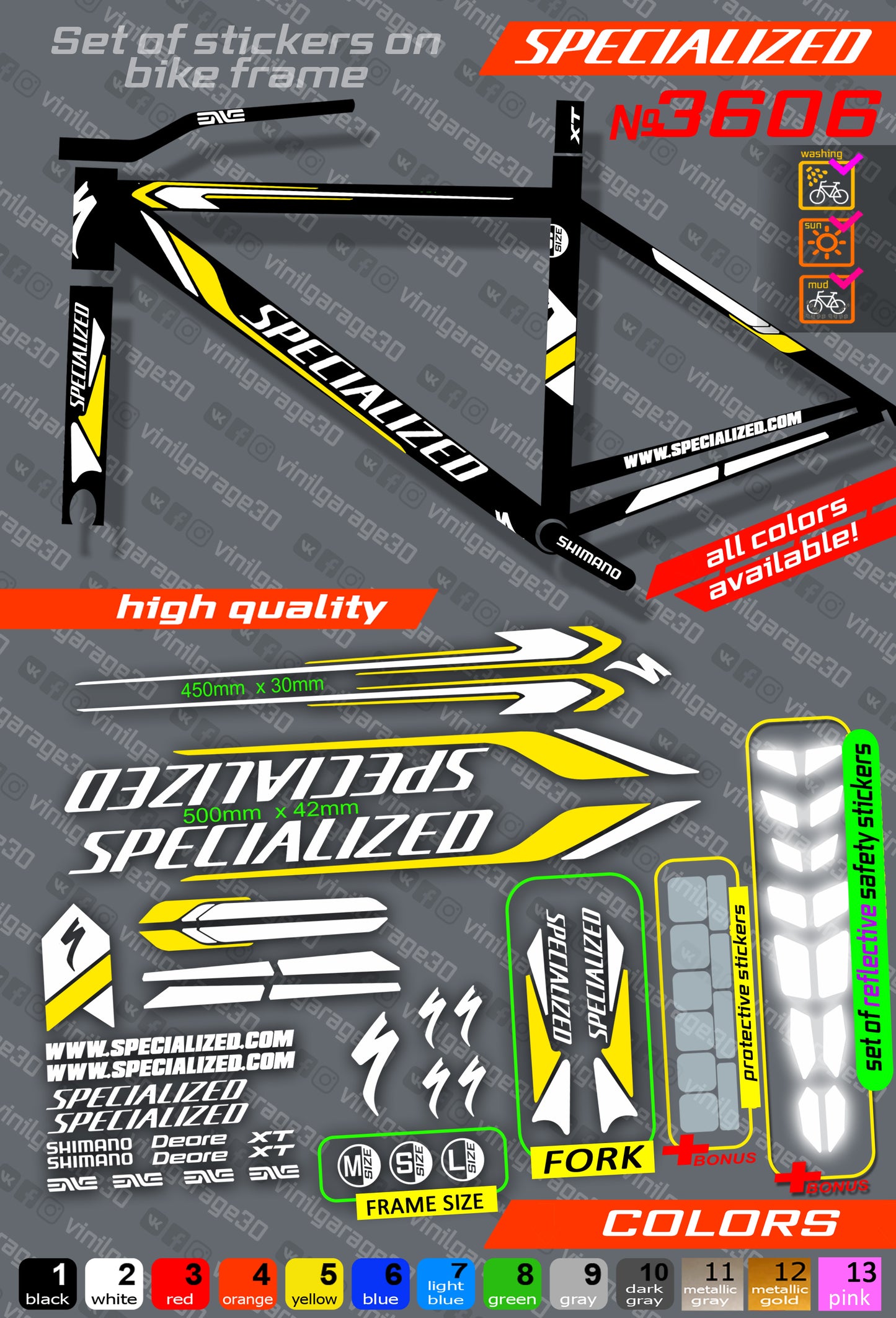 SPECIALIZED bicycle stickers set +fork.  All colors are available