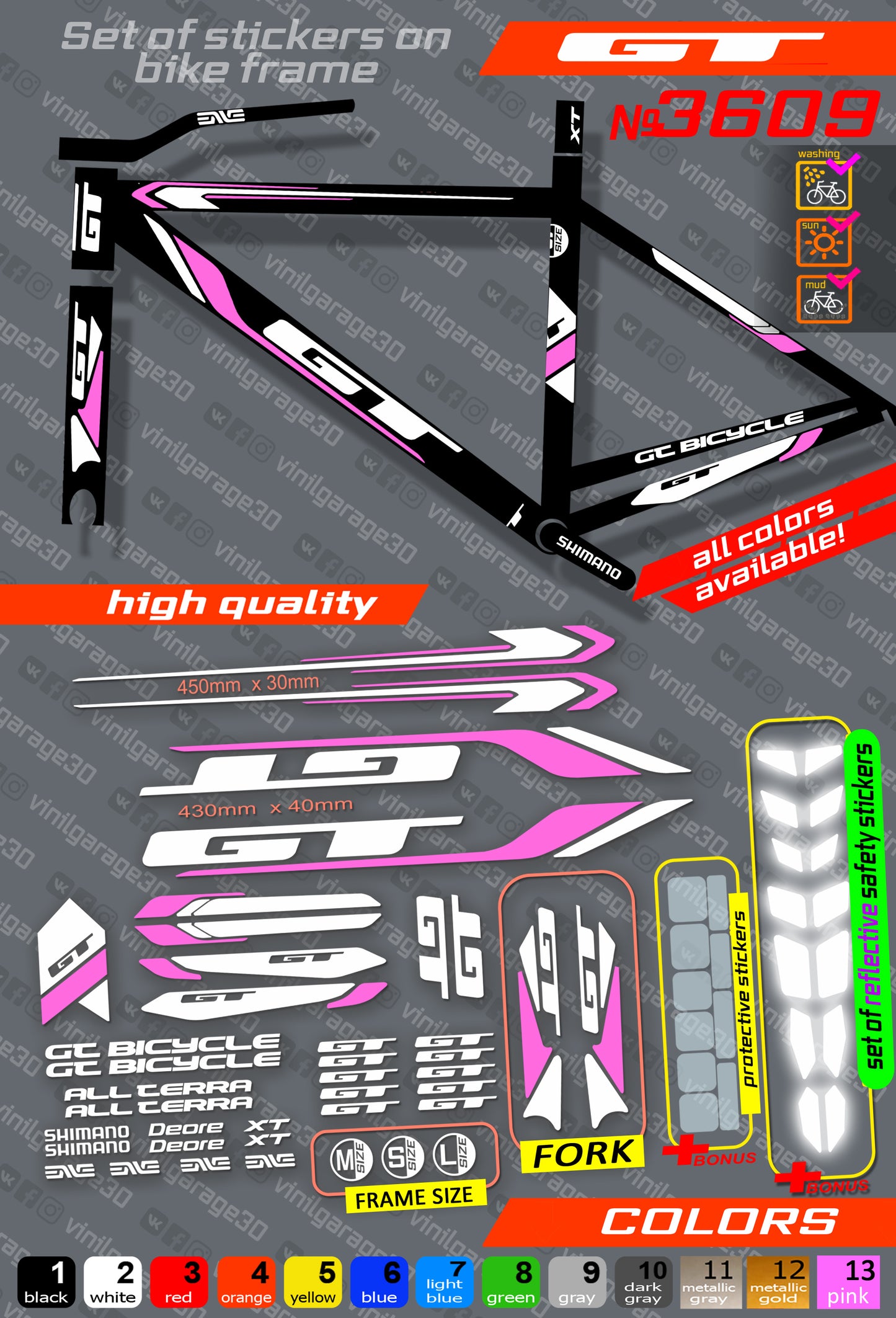 GT bicycle stickers set +fork.  All colors are available