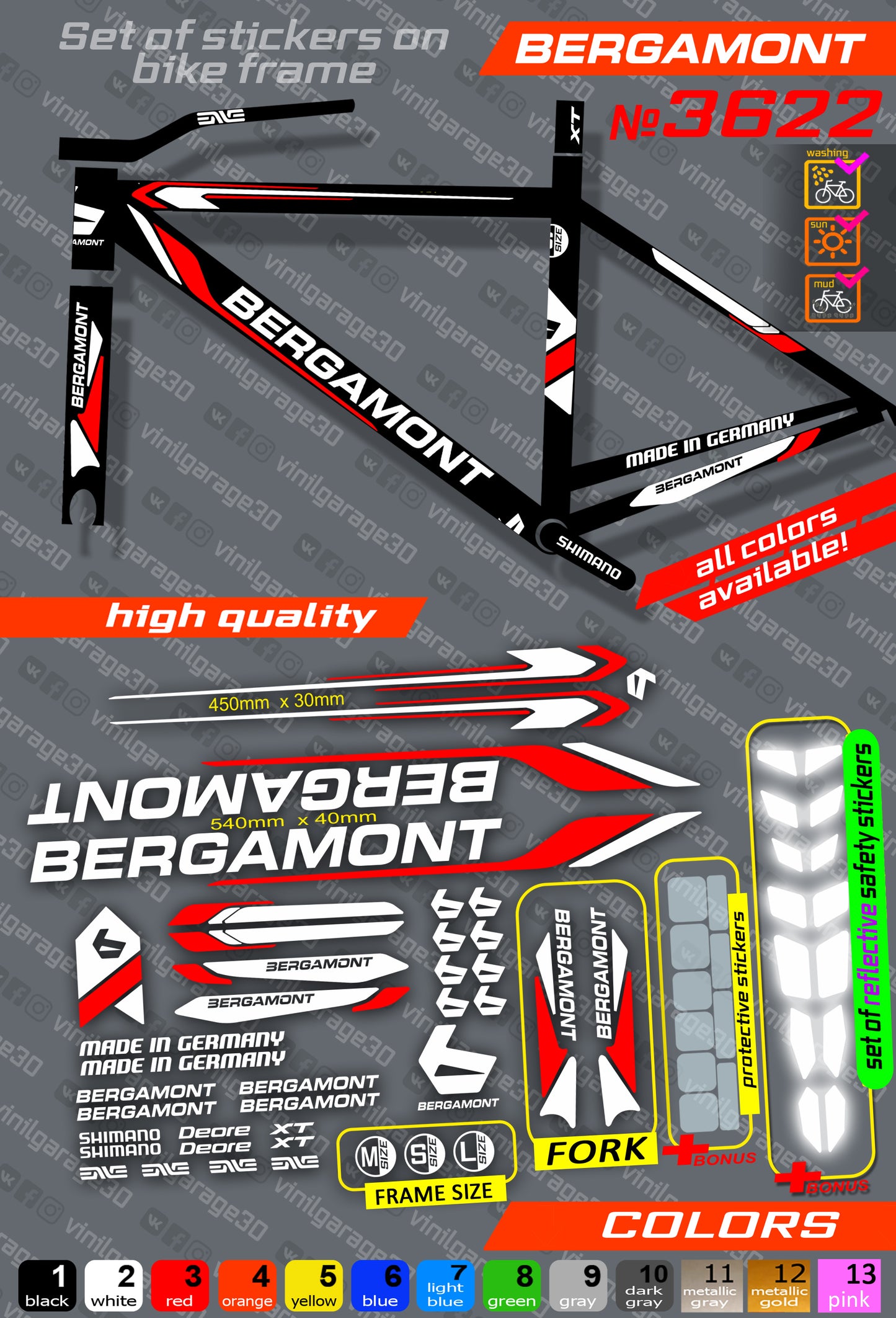 BERGAMONT bicycle stickers set +fork.  All colors are available