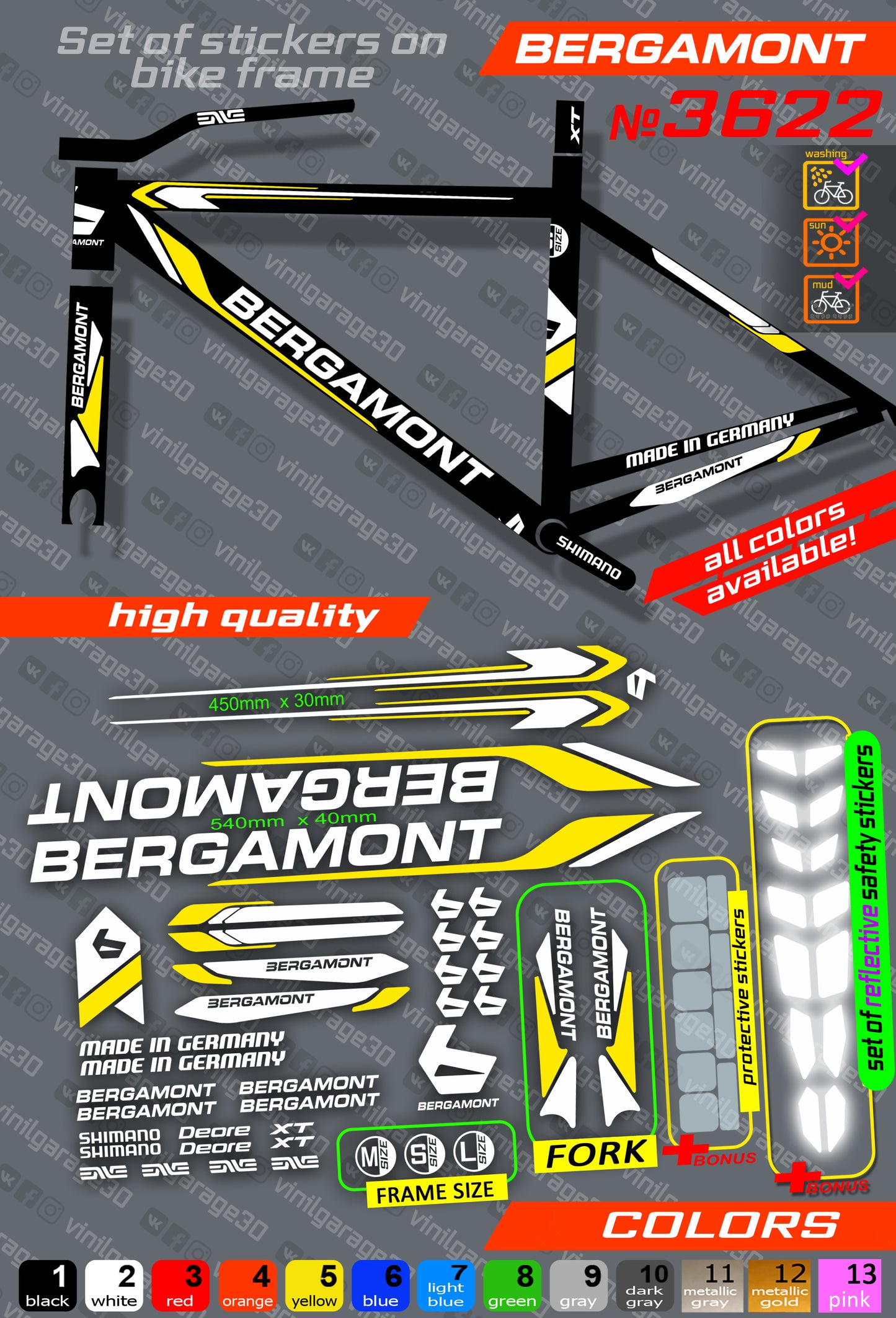 BERGAMONT bicycle stickers set +fork.  All colors are available