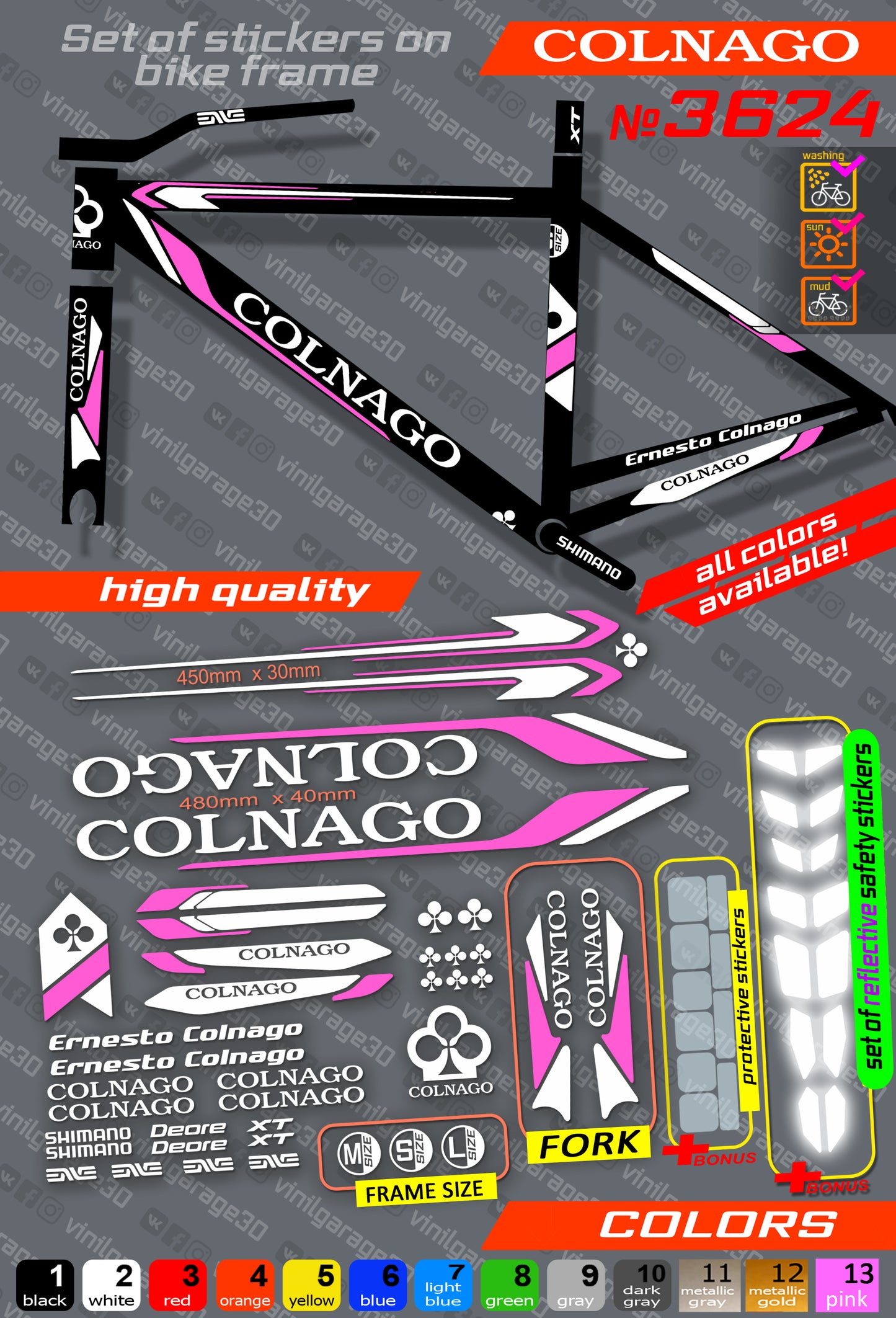 COLNAGO bicycle stickers set +fork.  All colors are available