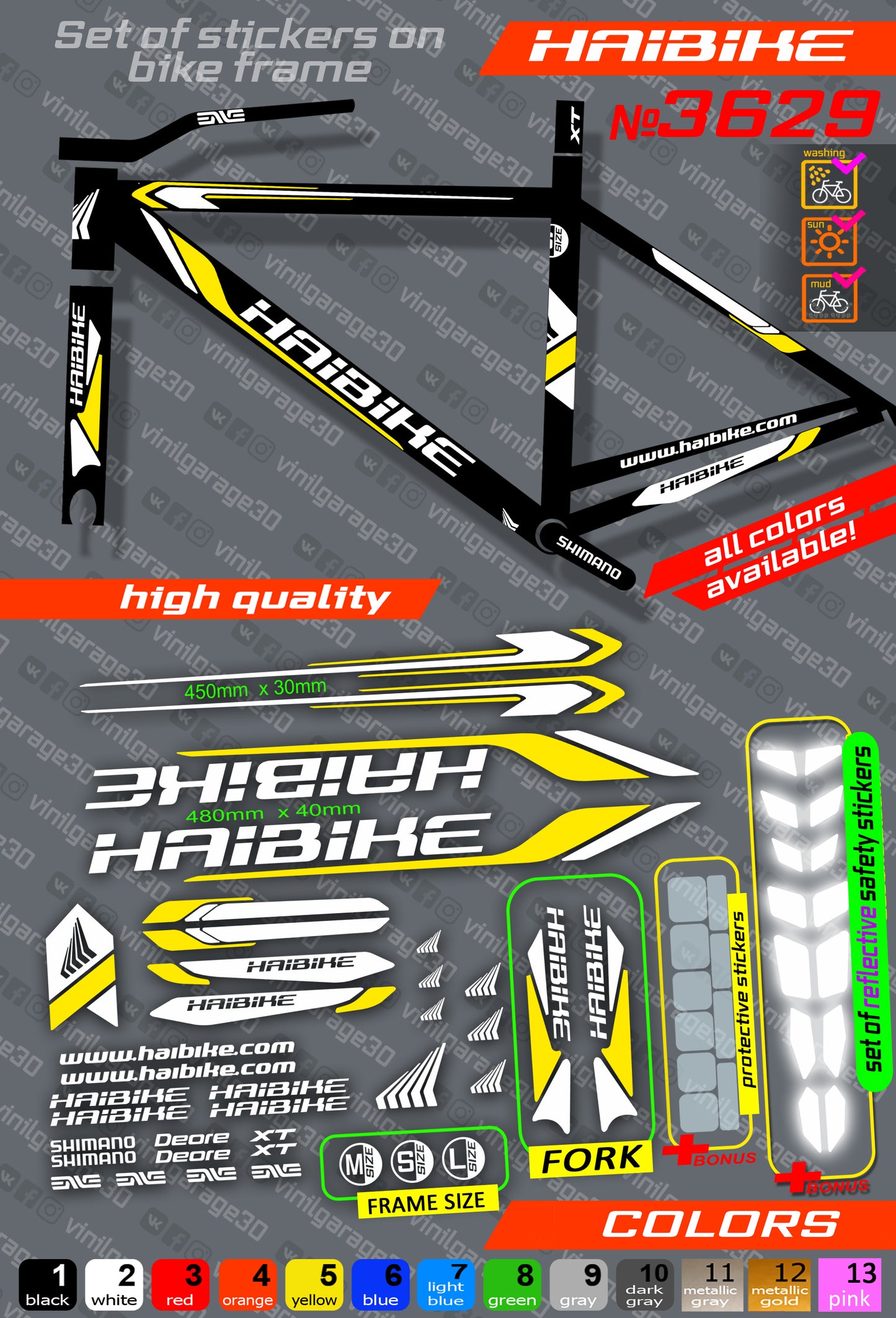 HAIBIKE bicycle stickers set +fork.  All colors are available