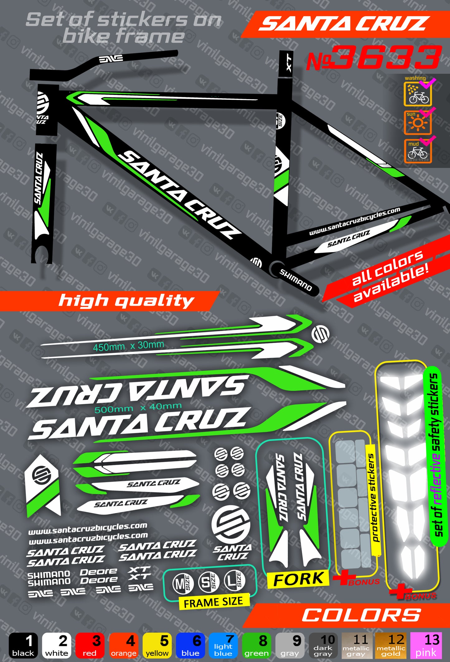 SANTA CRUZ bicycle stickers set +fork.  All colors are available