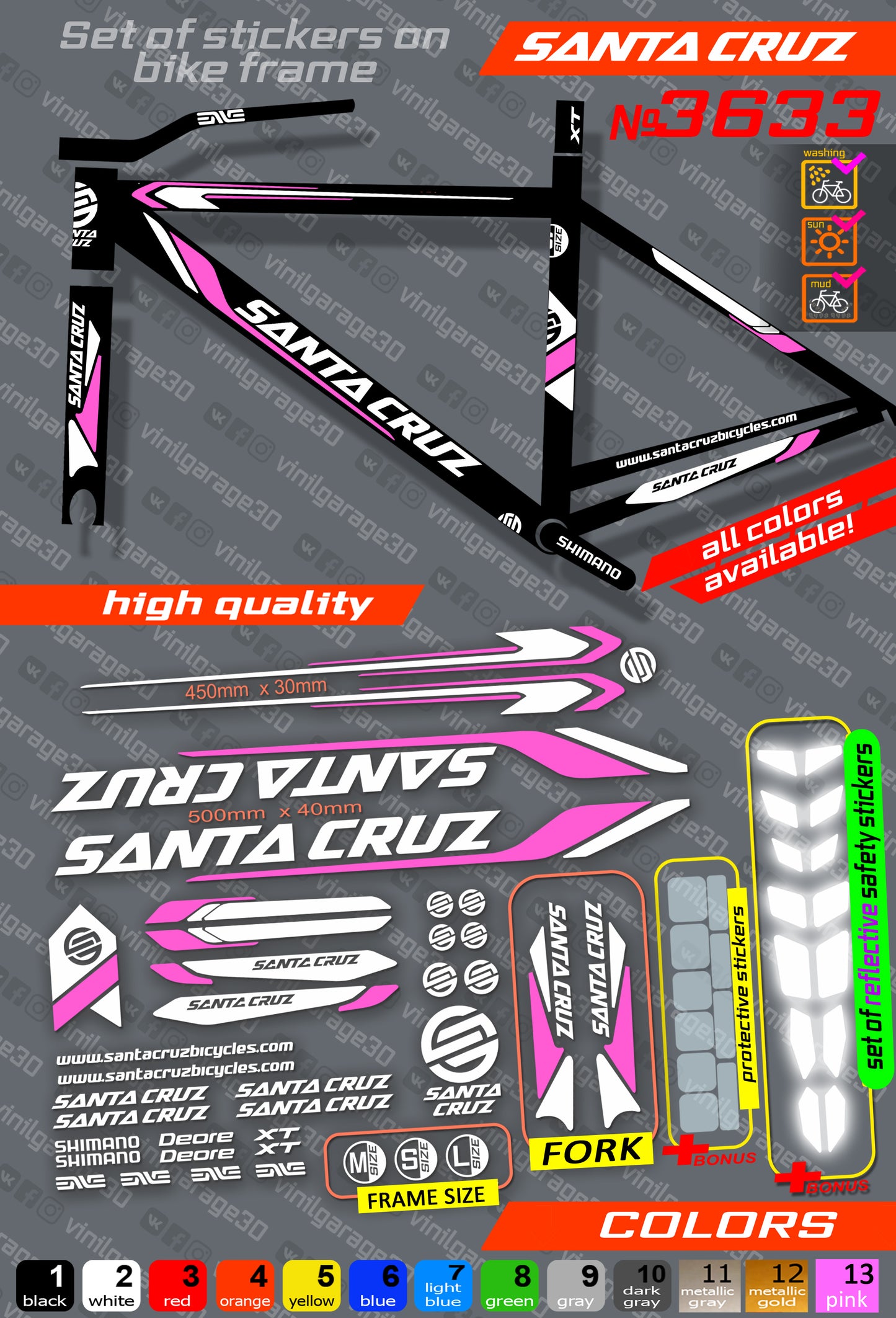 SANTA CRUZ bicycle stickers set +fork.  All colors are available