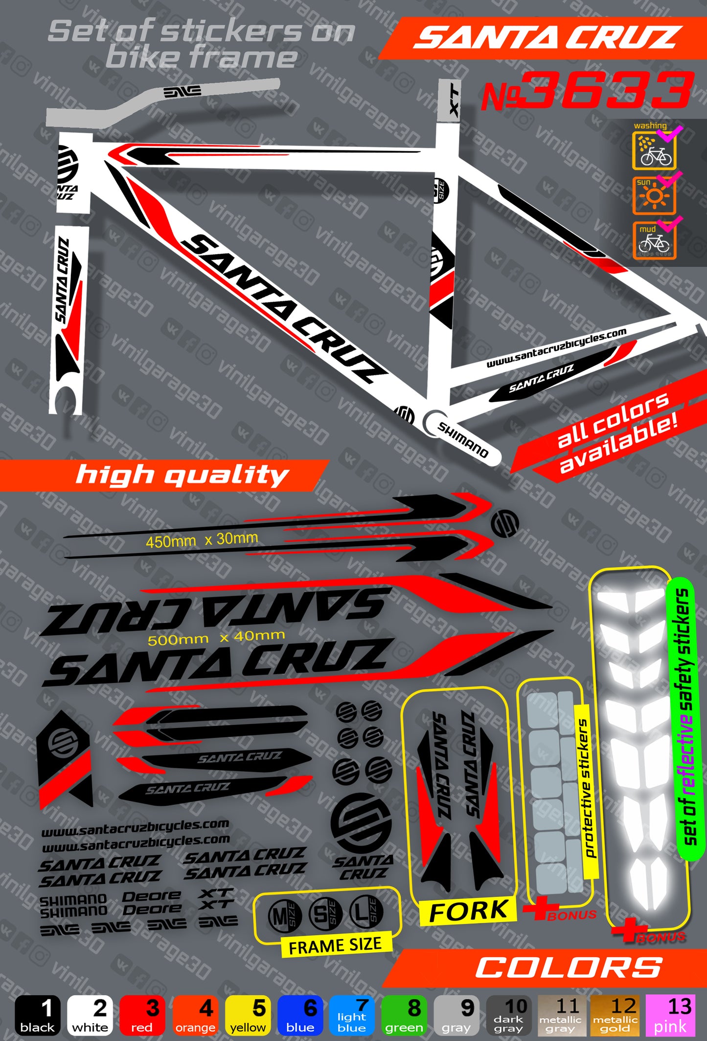 SANTA CRUZ bicycle stickers set +fork.  All colors are available