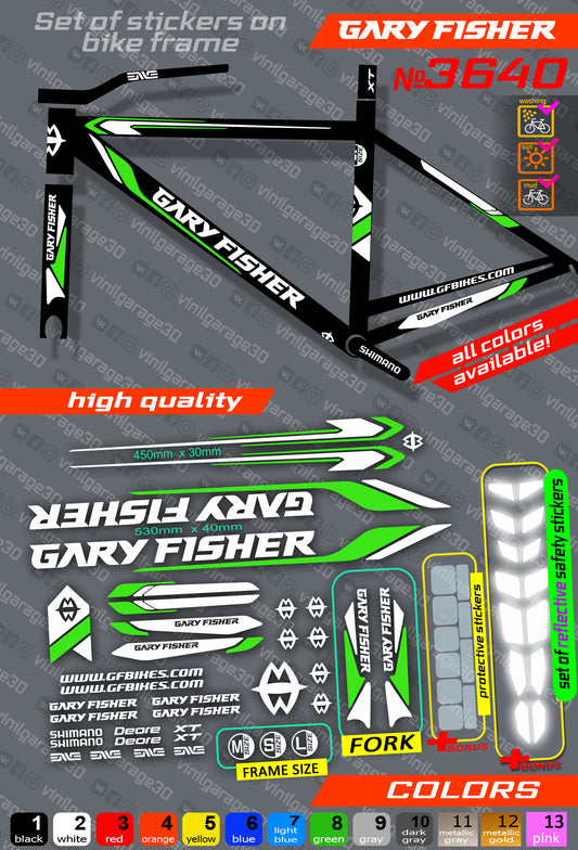 GARY FISHER bicycle stickers set +fork.  All colors are available