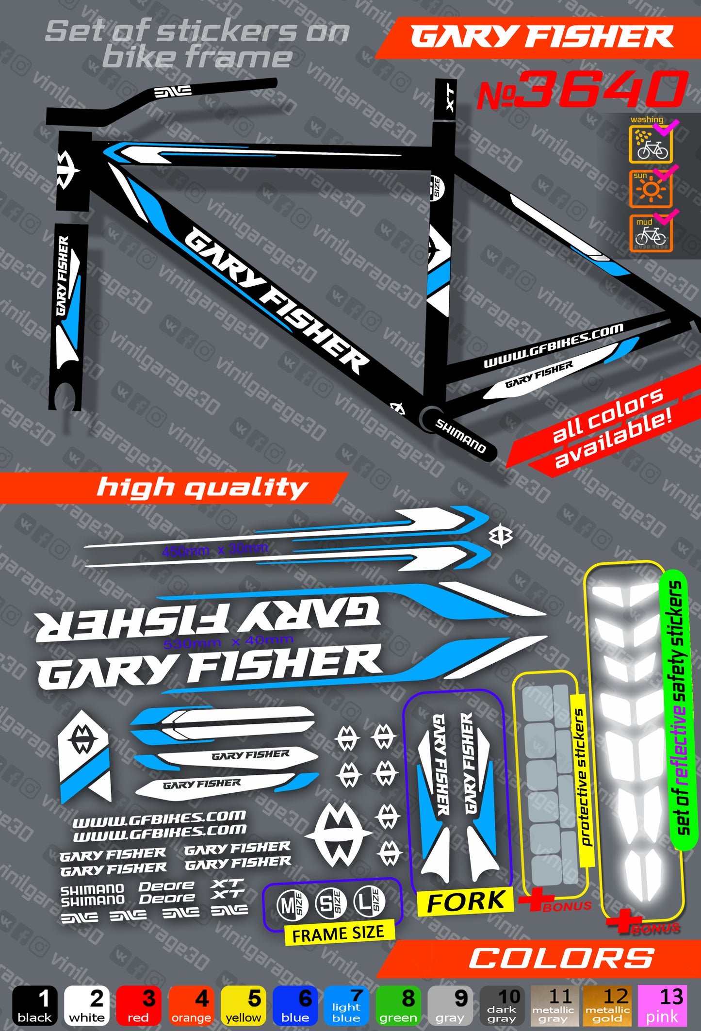 GARY FISHER bicycle stickers set +fork.  All colors are available