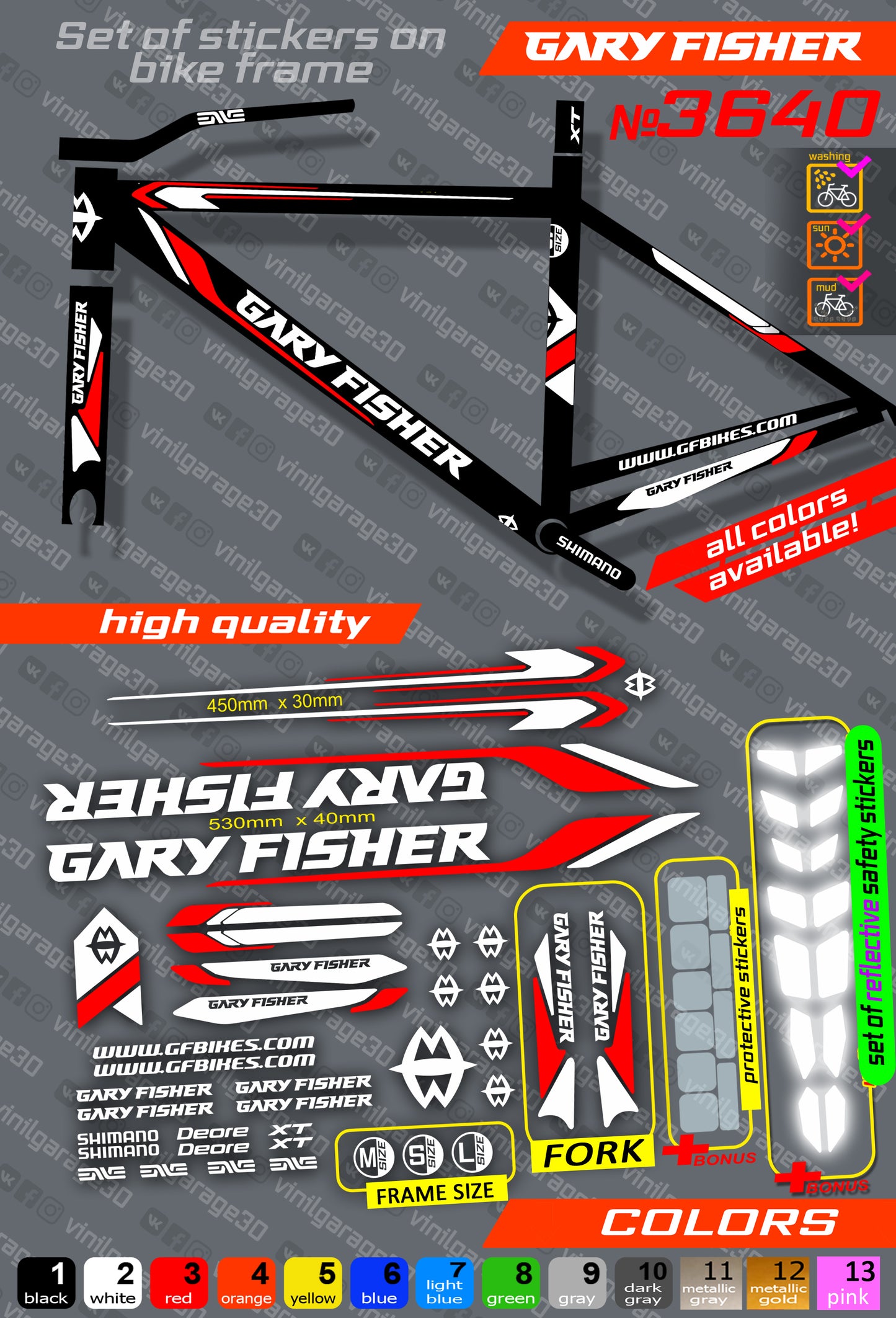 GARY FISHER bicycle stickers set +fork.  All colors are available