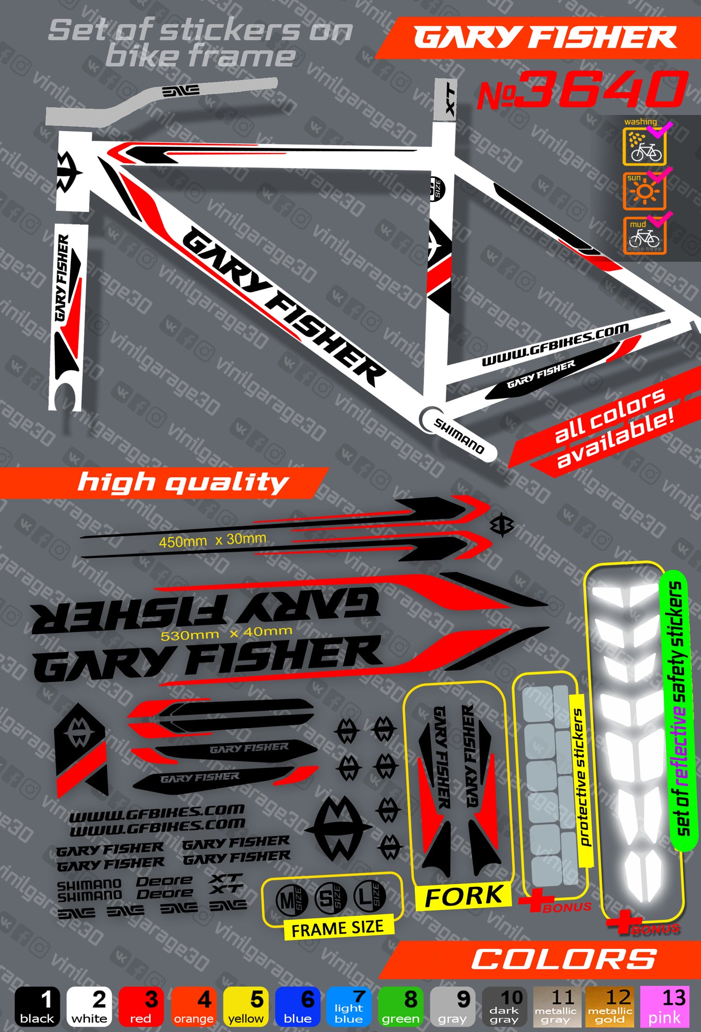 GARY FISHER bicycle stickers set +fork.  All colors are available