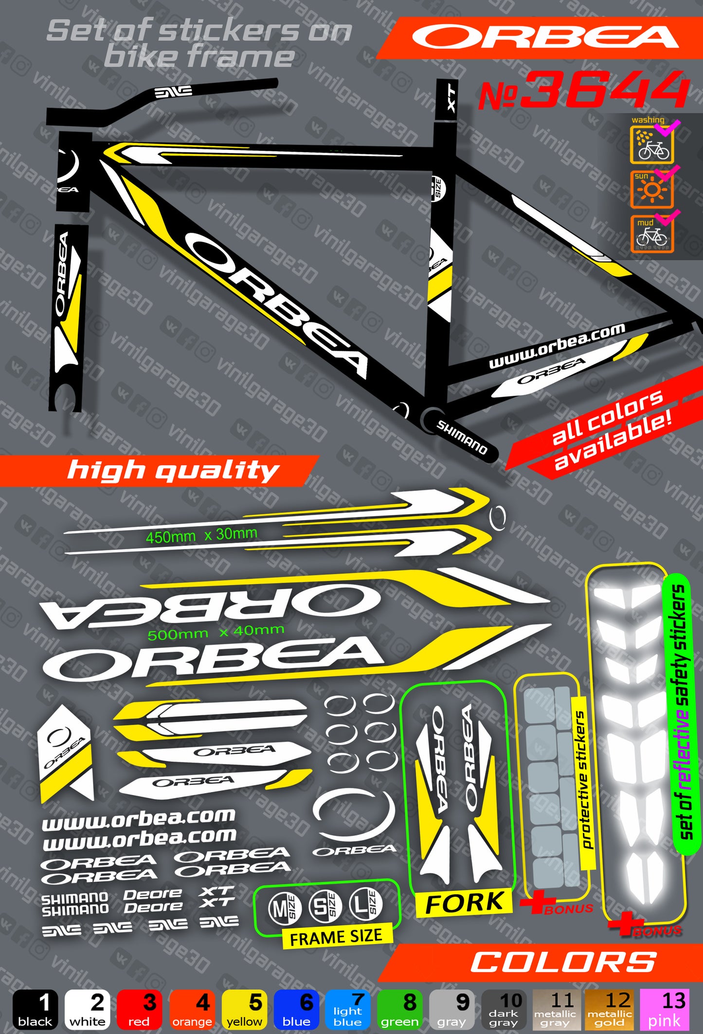 ORBEA bicycle stickers set +fork.  All colors are available