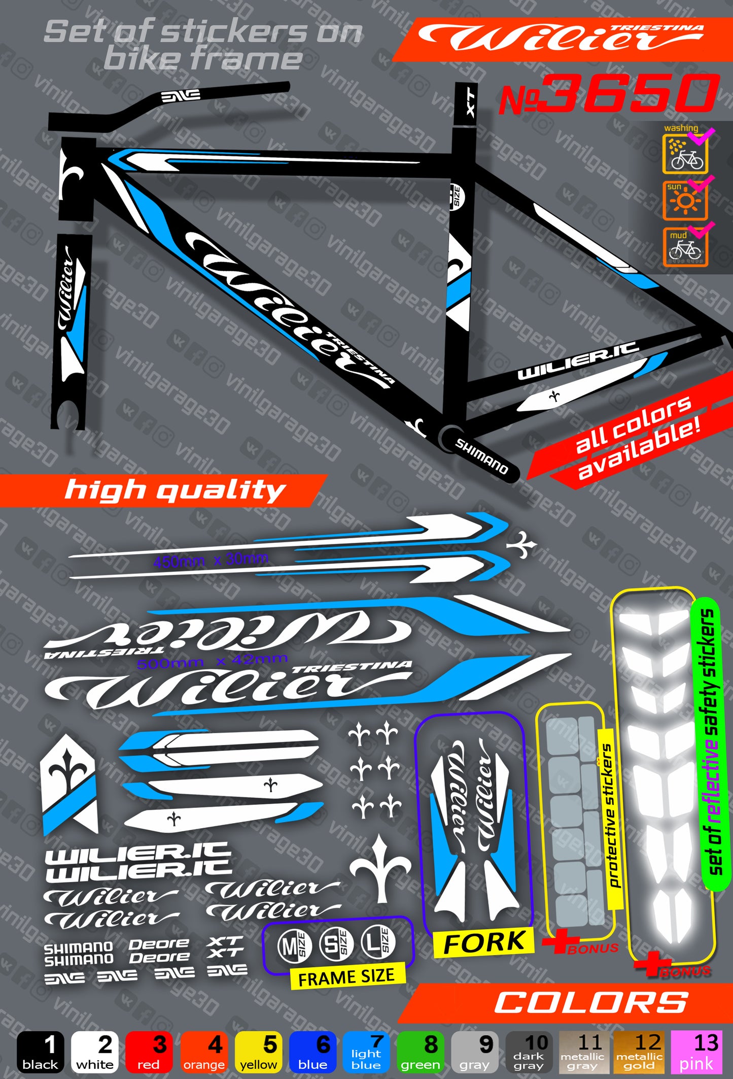 WILIER bicycle stickers set +fork.  All colors are available