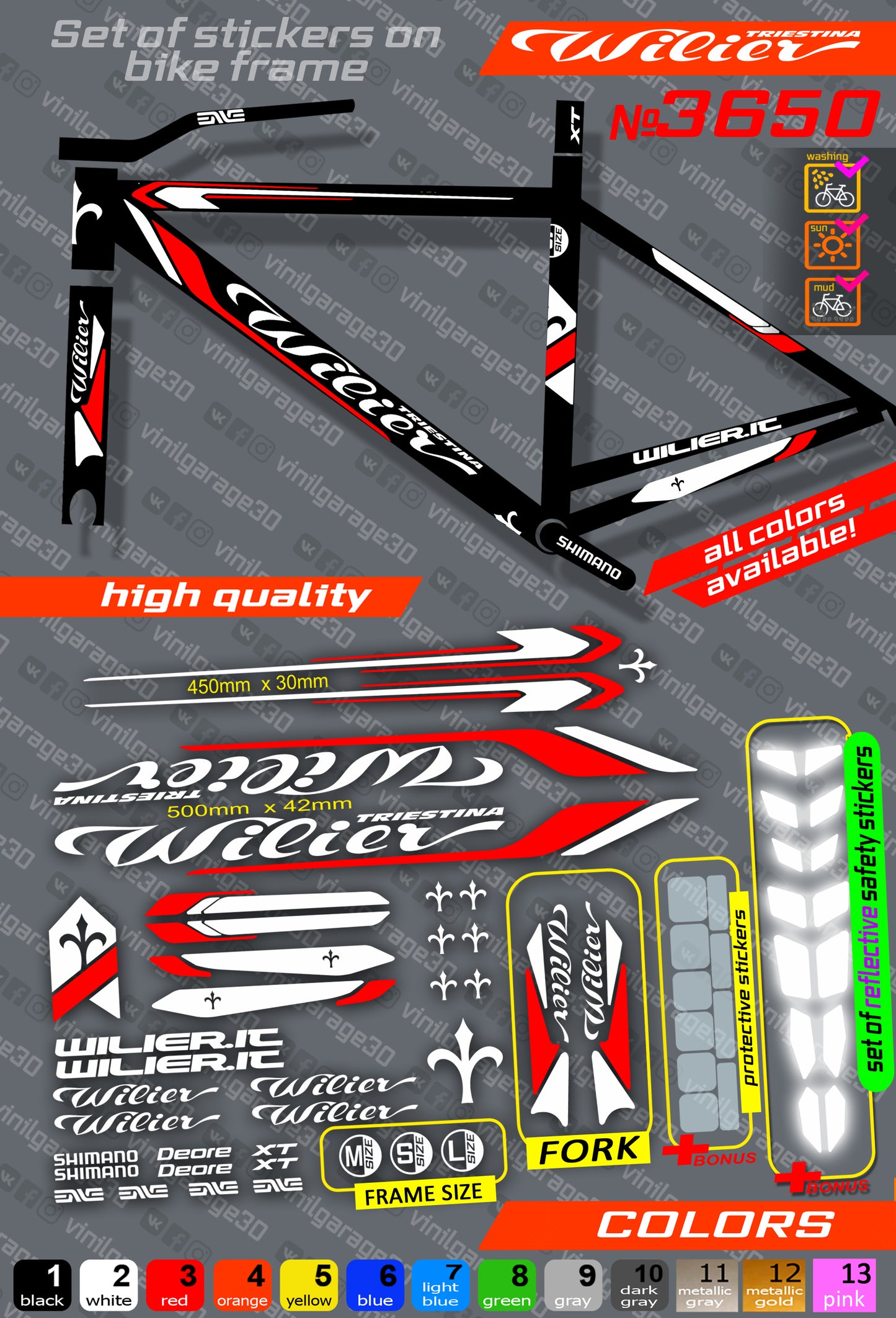 WILIER bicycle stickers set +fork.  All colors are available