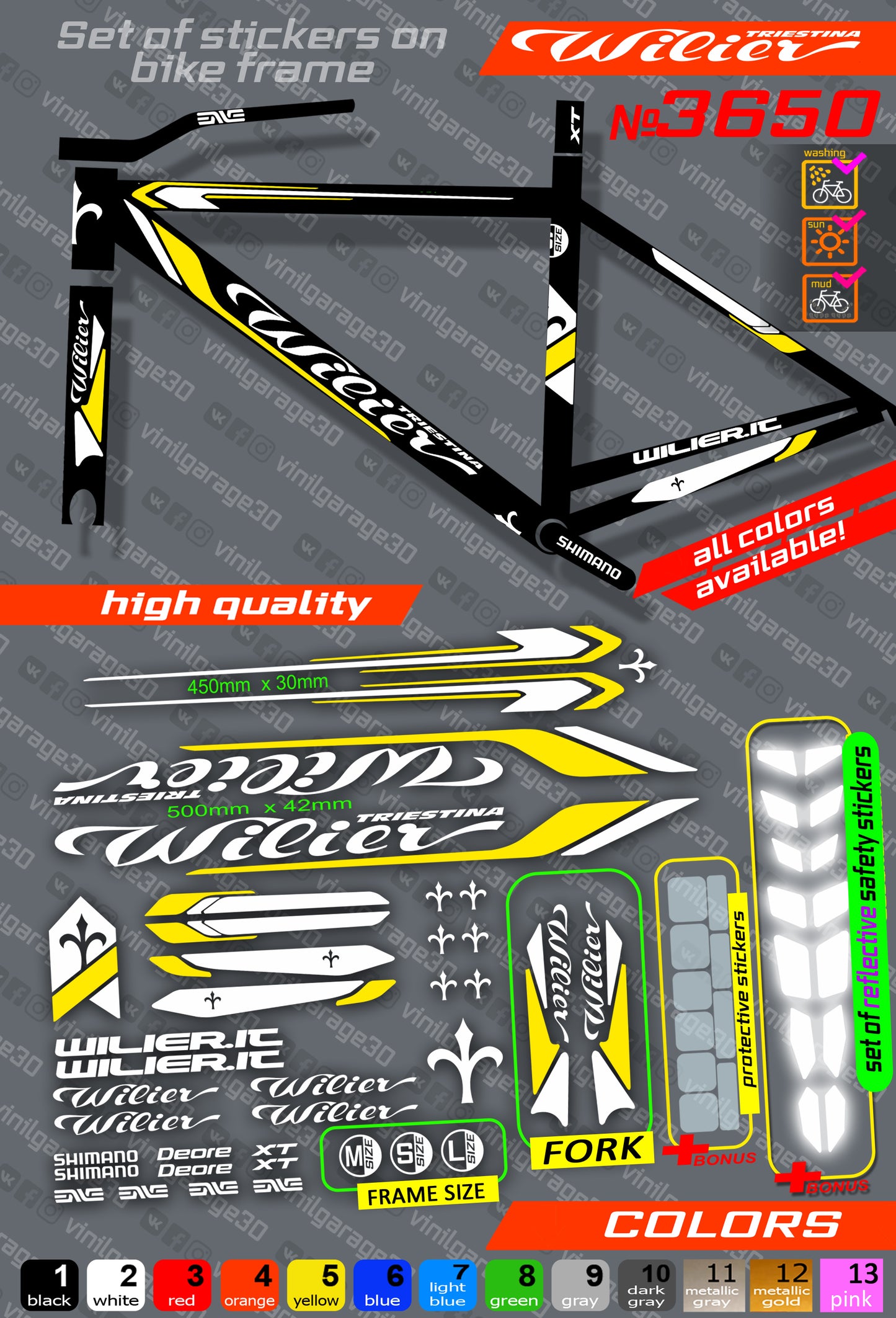 WILIER bicycle stickers set +fork.  All colors are available