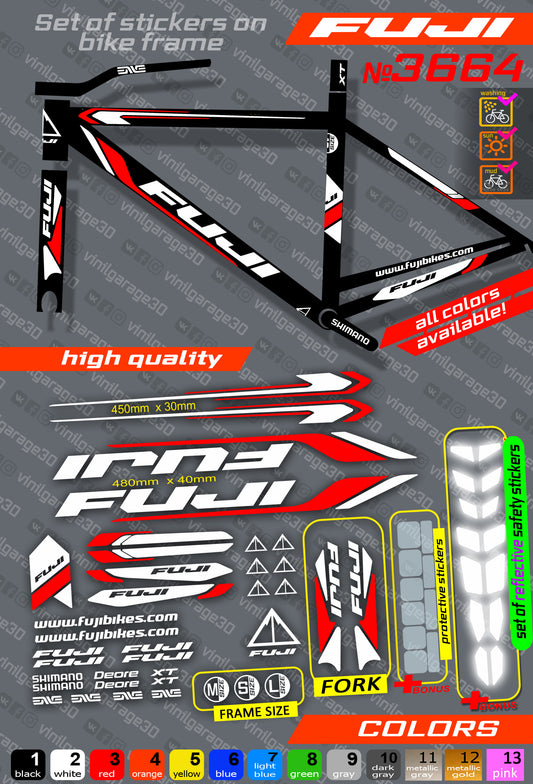 FUJI bicycle stickers set +fork.  All colors are available