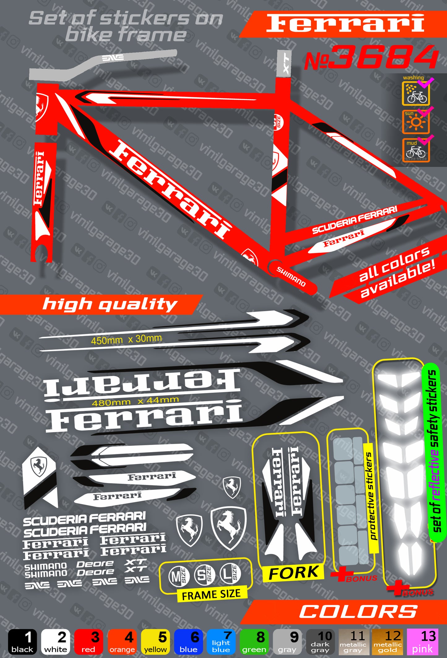 FERRARI bicycle stickers set +fork.  All colors are available