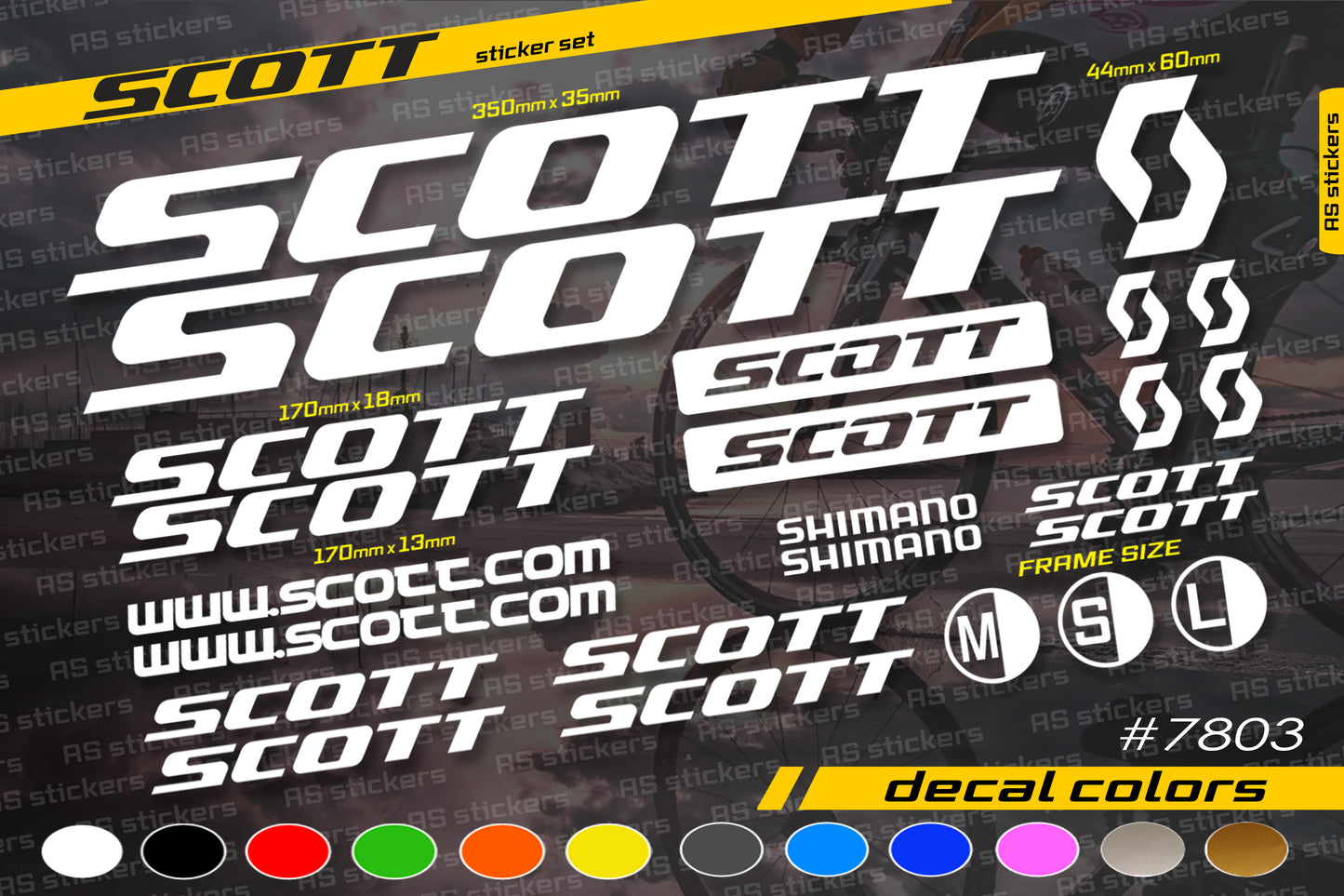 SCOTT bike stickers set +fork.  All colors are available