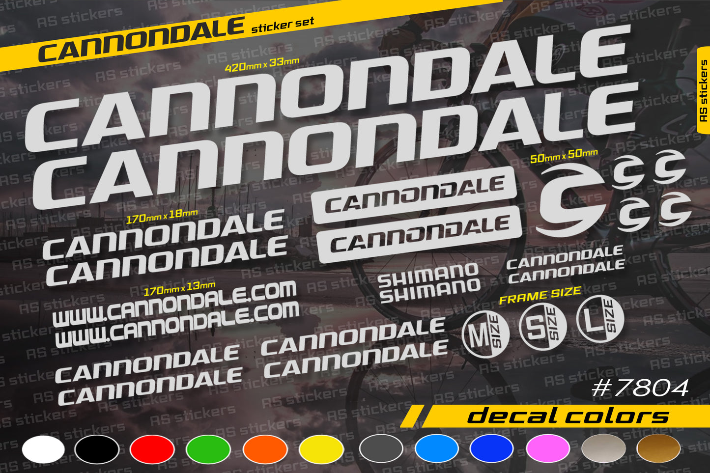 CANNONDALE bike stickers set +fork.  All colors are available