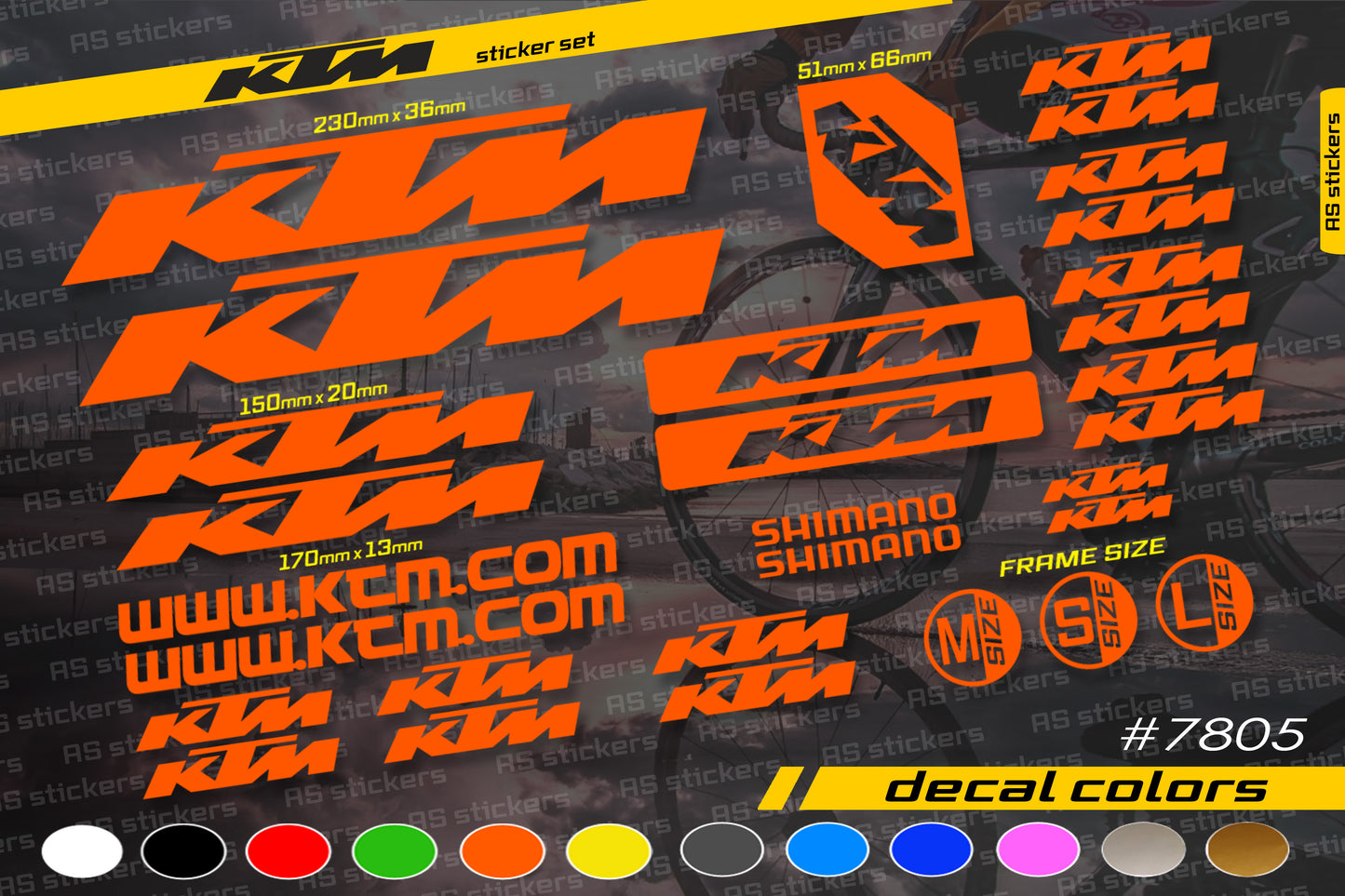 KTM bike stickers set +fork.  All colors are available