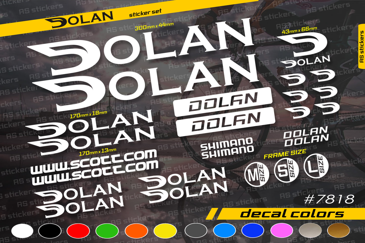 DOLAN bike stickers set +fork.  All colors are available