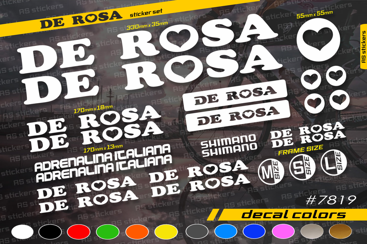 DE ROSA bike stickers set +fork.  All colors are available