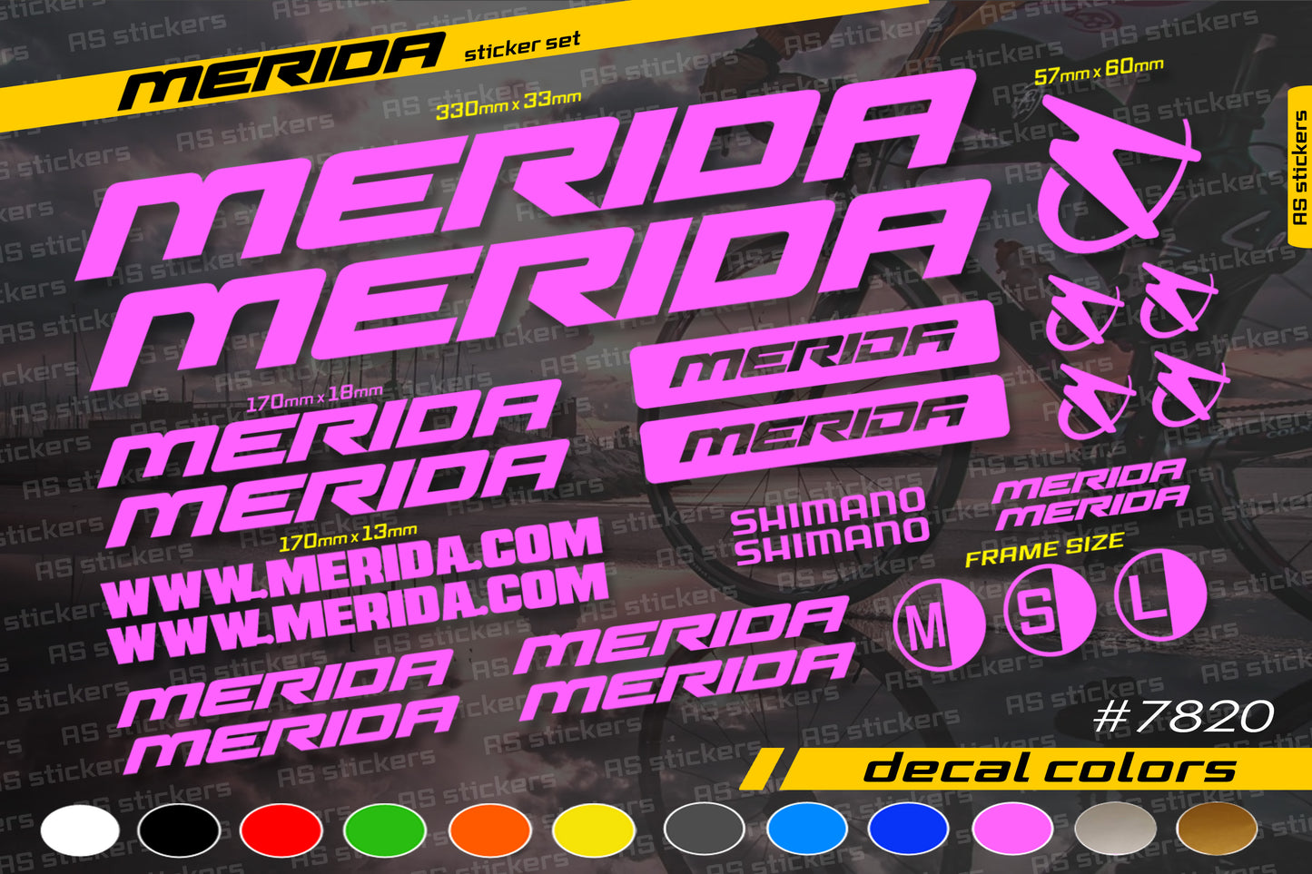 MERIDA bike stickers set +fork.  All colors are available